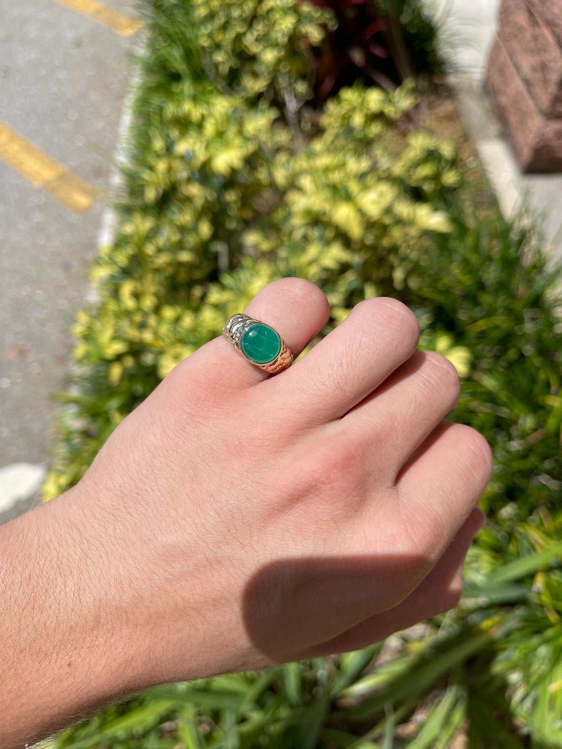 4.04 Carat 14K Gold Natural Emerald Cabochon Men's Ring for Wedding, Engagement & Special Occasions