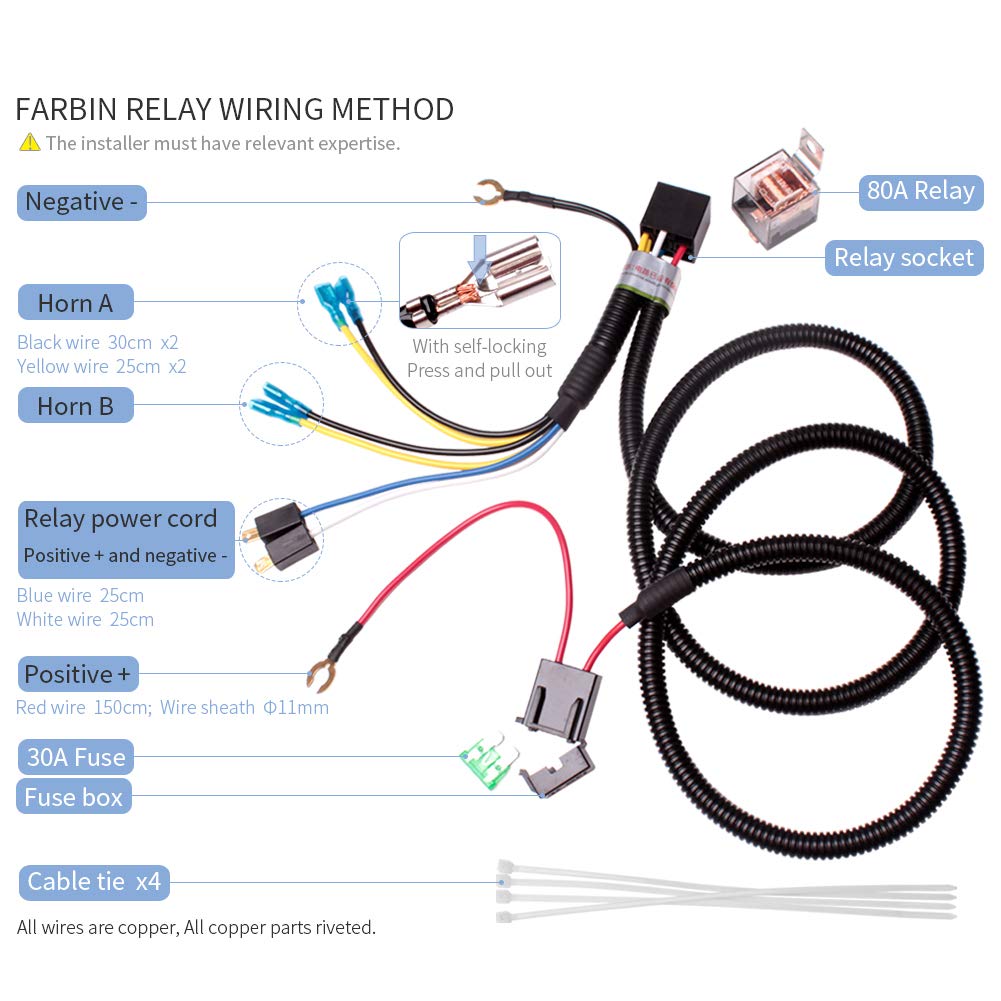 FARBIN 12V Waterproof Car Horn Kit - Super Loud High & Low Tone Metal Twin Horns with Protective Grill (Black) - Perfect for Trucks, SUVs, and Off-Road Vehicles