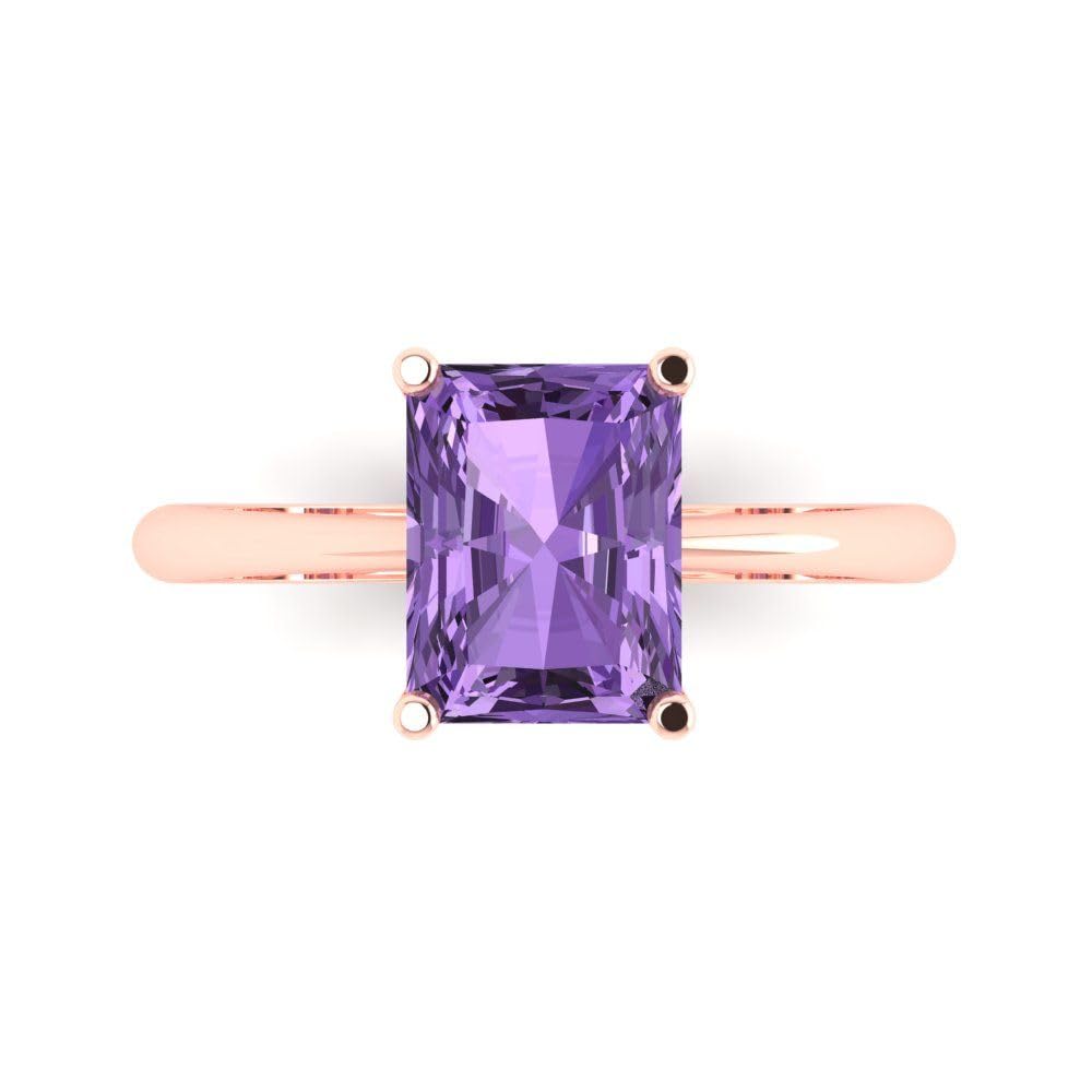 2.5ct Radiant Cut Simulated Alexandrite Solitaire Ring for Women - 18K Rose Gold Engagement, Wedding, Promise & Anniversary Jewelry - Perfect for Proposals, Bridal Gifts & Special Occasions