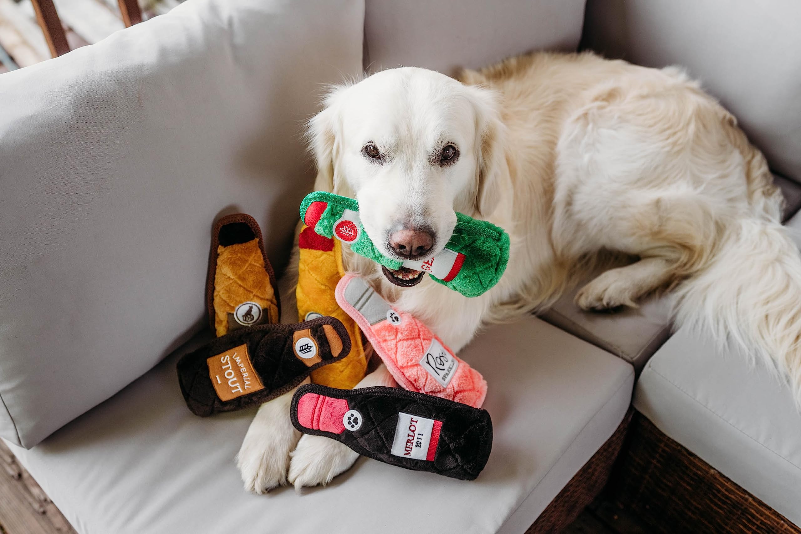 Z-Stitch® Happy Hour Crusherz 2-Pack - Durable Merlot & Rosé Dog Toys for Aggressive Chewers, Squeaky Plush Puppy Toys for Birthday Gifts | Fun Wine-Themed Playtime for Large & Small Dogs
