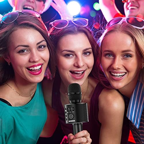 BONAOK Wireless Bluetooth Karaoke Microphone - Portable 3-in-1 Handheld Karaoke Mic with Speaker for iPhone, Android & Smartphones | Perfect for Home Parties, Birthday Celebrations & Singing Practice (Black)