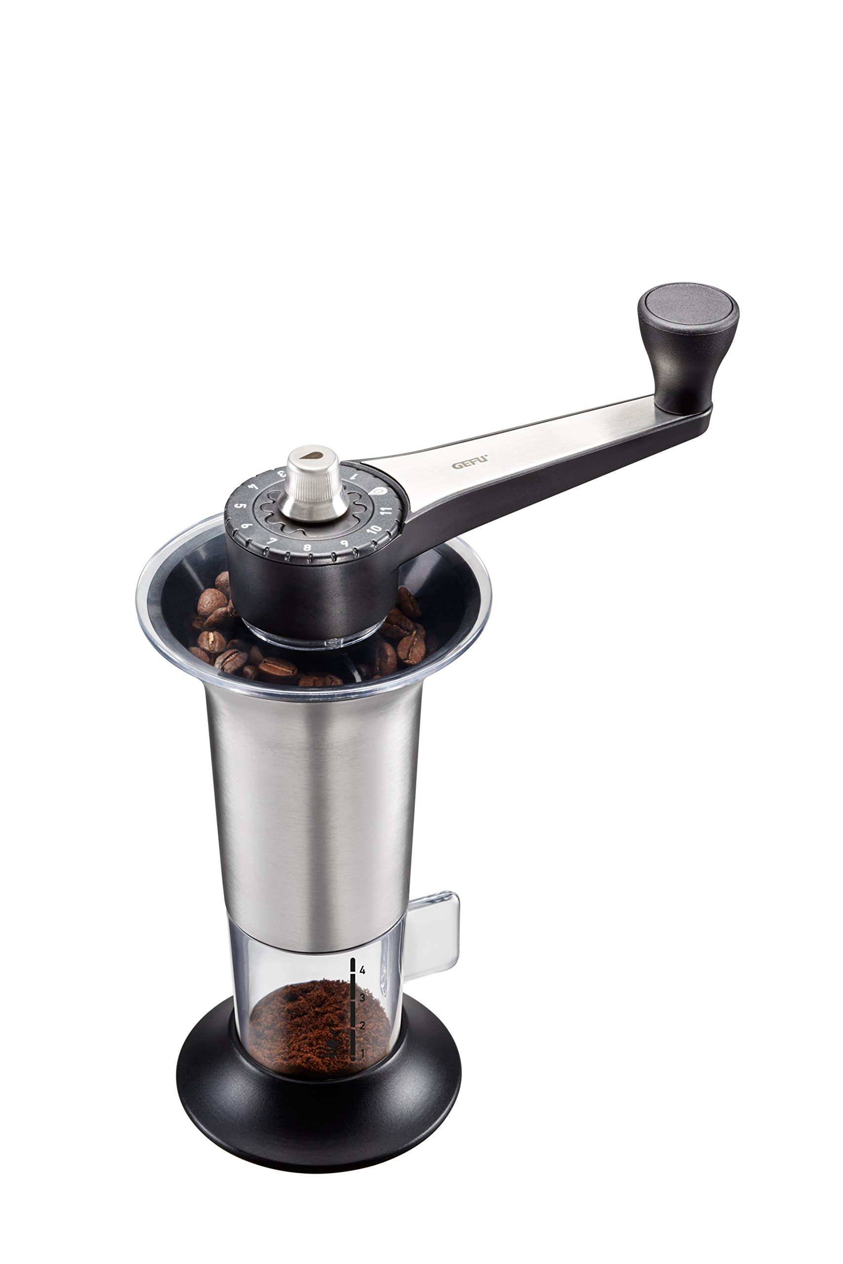 Premium GEFU Lorenzo Manual Coffee Grinder - Stainless Steel Burr Mill with Adjustable Settings for Espresso, French Press & Cold Brew - Compact & Portable for Home, Office & Travel Use