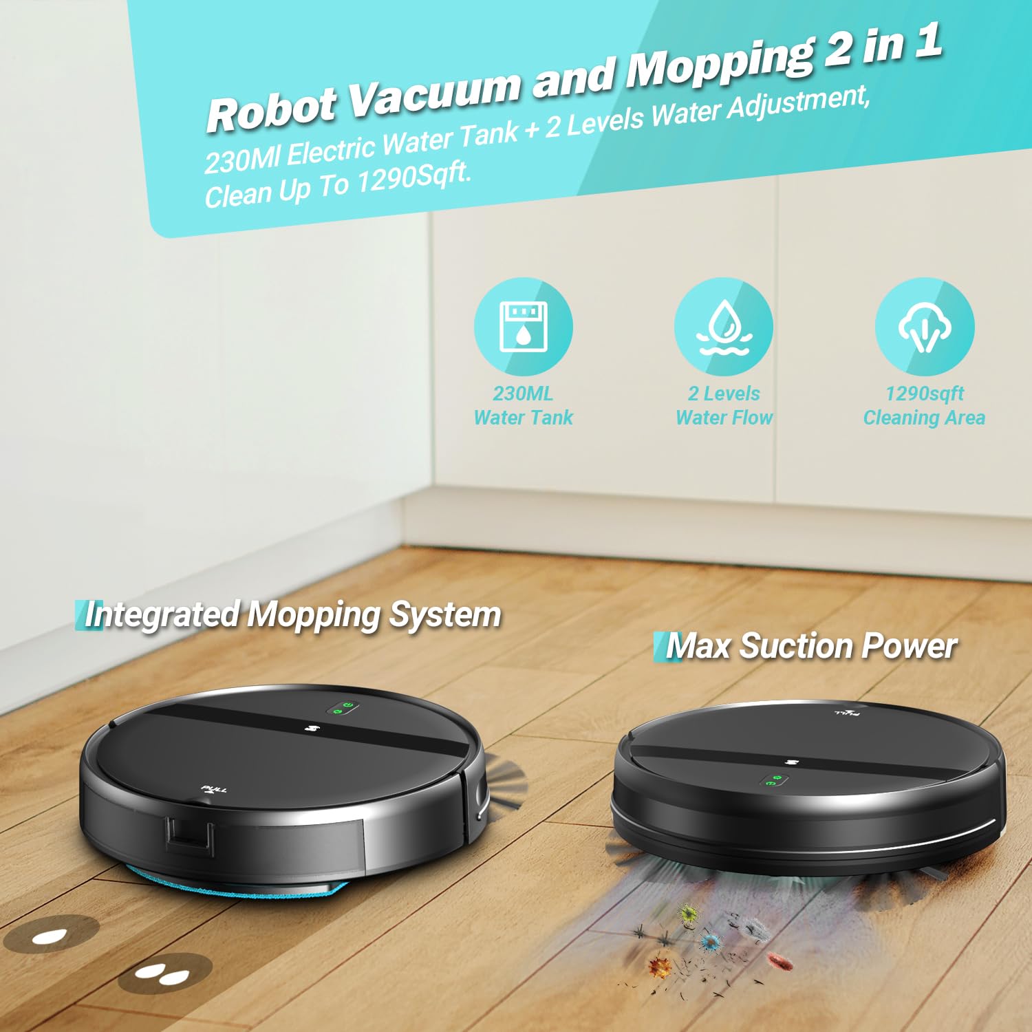 Smart Robot Vacuum and Mop Combo with WiFi/Alexa/App Control - Ultra-Slim Quiet Robotic Vacuum Cleaner for Pet Hair, Carpets & Hard Floors - Auto Recharge & Tangle-Free Technology - Perfect for Home Cleaning with Pets & Multi-Surface Use