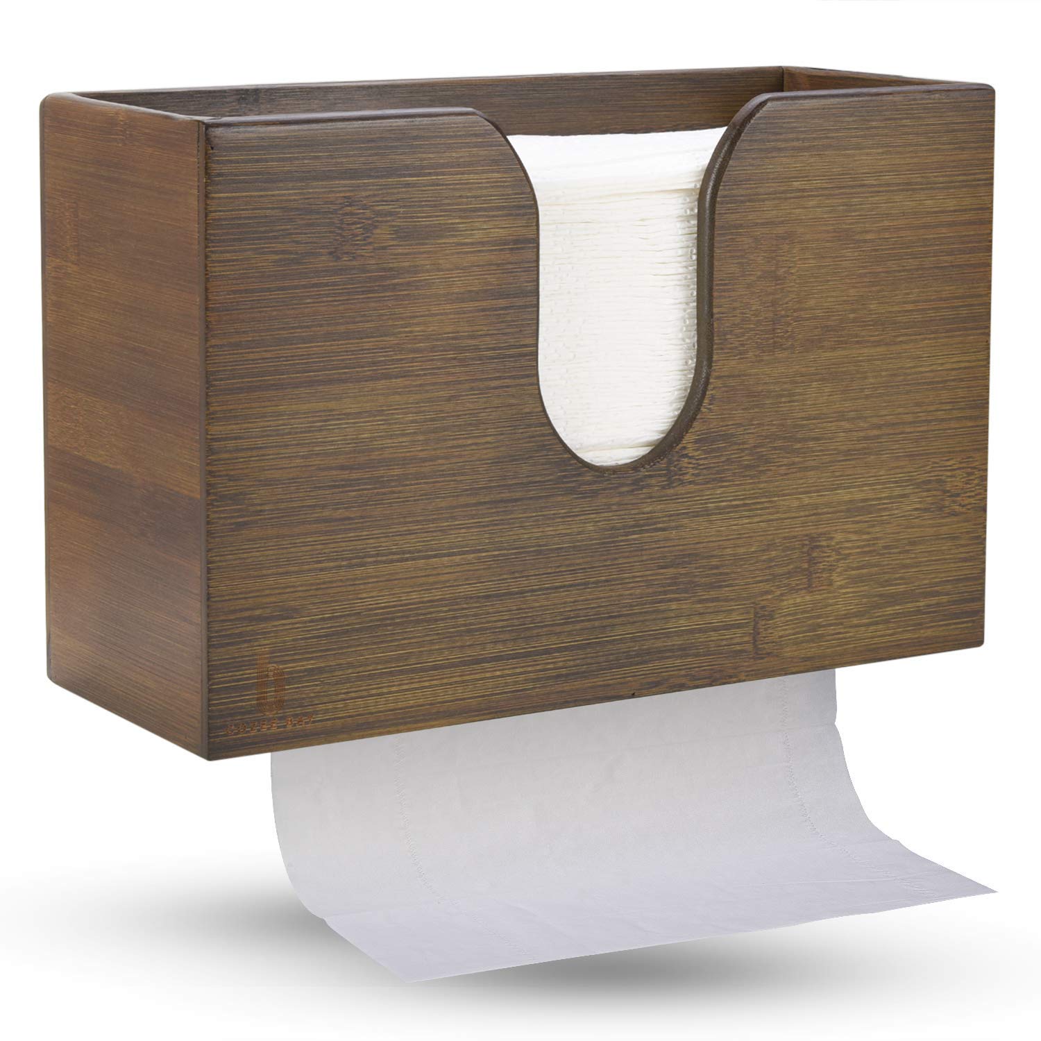 Eco-Friendly Bamboo Paper Towel Holder & Dispenser - Wall Mount or Countertop for Kitchen, Bathroom, Toilet - Fits Multifold, C Fold, Z Fold, Trifold Hand Towels - Vintage Brown - Perfect for Home, Office & Commercial Use