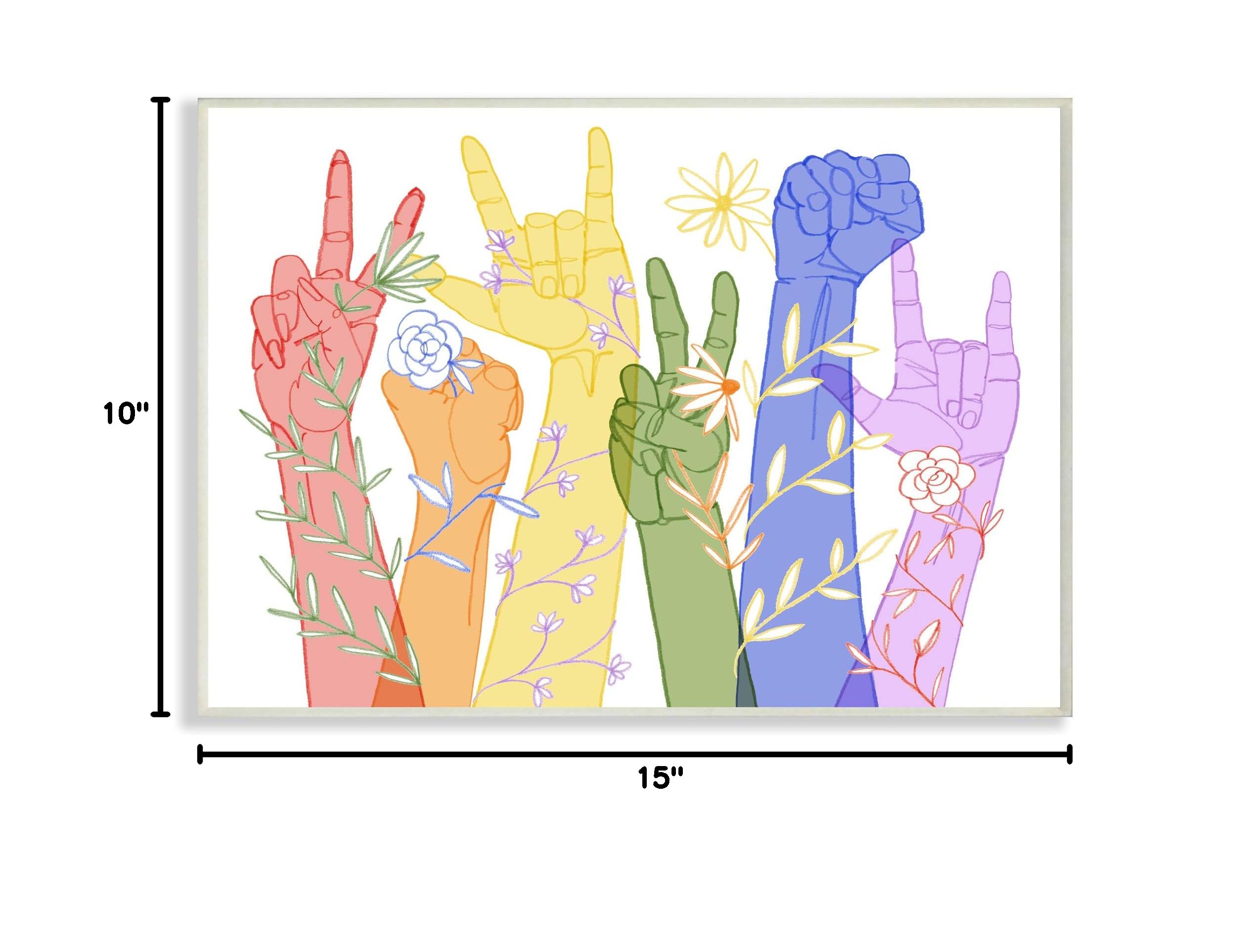 Stupell Industries Rainbow Peace Love & Caring Hand Signs ASL Wall Art - Perfect for Nursery, Classroom & Home Decor
