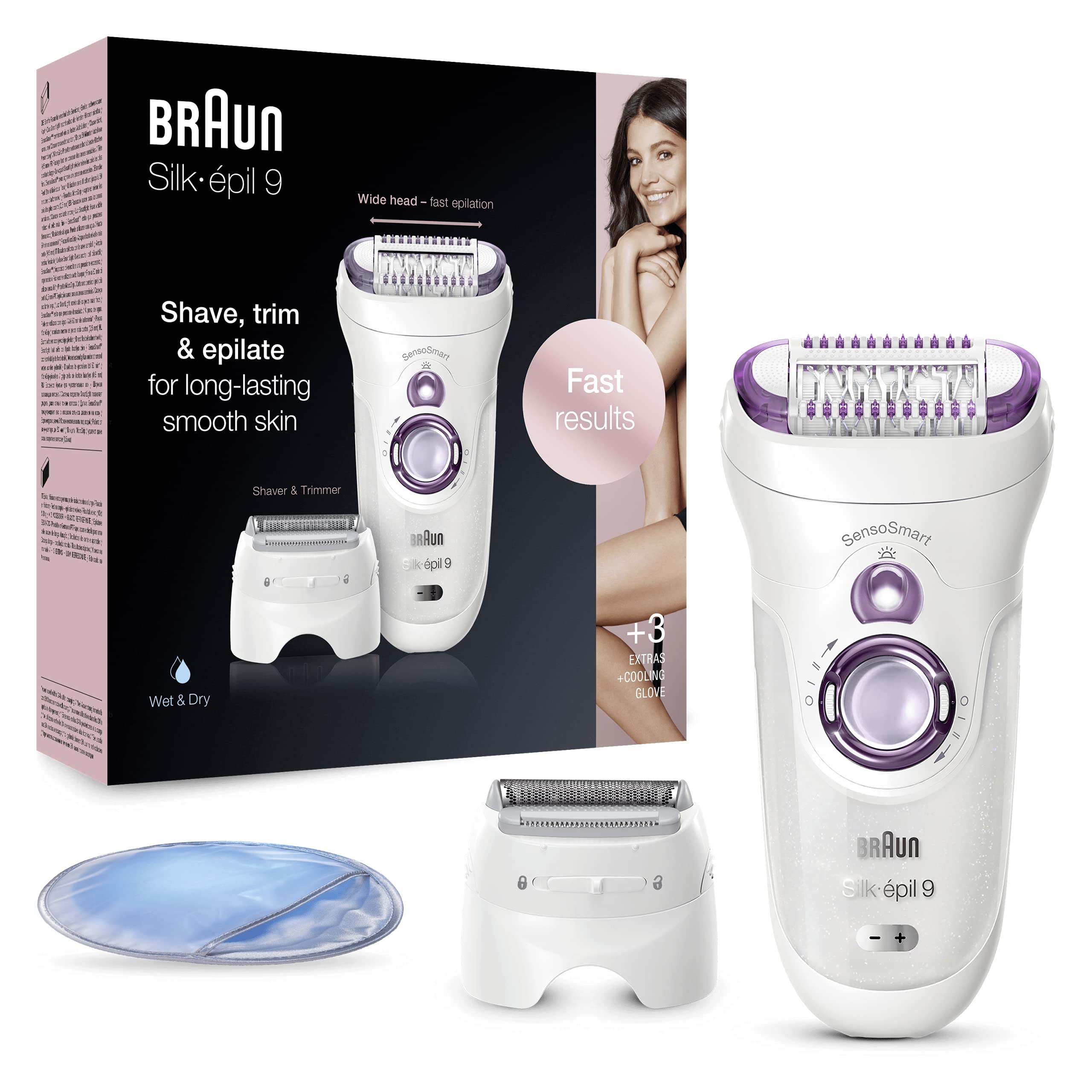 Braun Silk-épil 9 Epilator for Women - 40 Tweezers for Long-Lasting Smooth Skin, Includes Mini Facial Hair Remover - Portable Cordless Design (White, FS1000) - Perfect for Travel, Home Use & Sensitive Areas