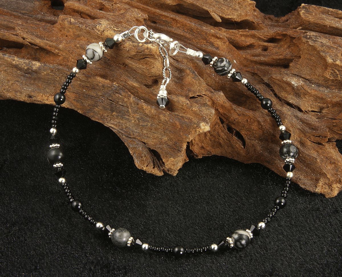 Black Silk Stone Gemstone Anklet Bracelet for Women - Elegant Adjustable Ankle Chain for Boho Style, Beach, Yoga & Everyday Wear