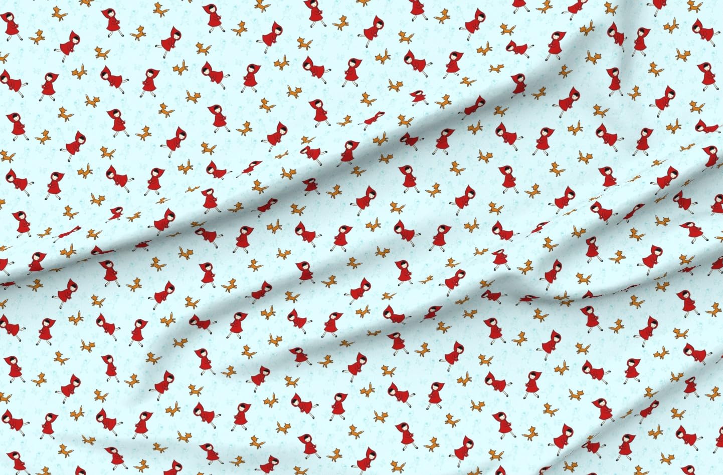 Premium Spoonflower Fabric - Red Blue Wolf Fox Woods Woodland Fairy Tale Cute Printed Minky Fabric Fat Quarter - Perfect for Sewing Baby Blankets, Quilt Backing & Plush Toys - Soft & Cozy for Nursery Decor & DIY Craft Projects