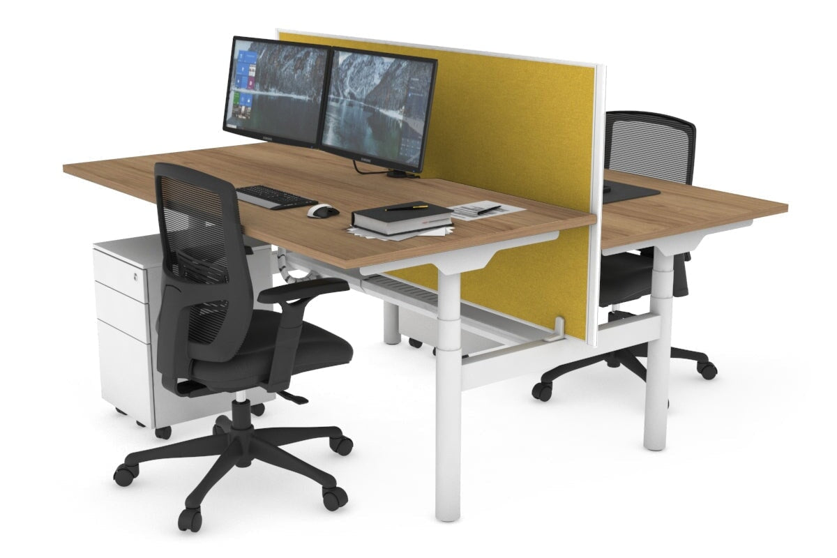 Flexi Premium Height Adjustable 2-Person H Bench Workstation - White Frame [1400L x 800W with Cable Management] - Ideal for Office, Home Workspace & Collaborative Environments