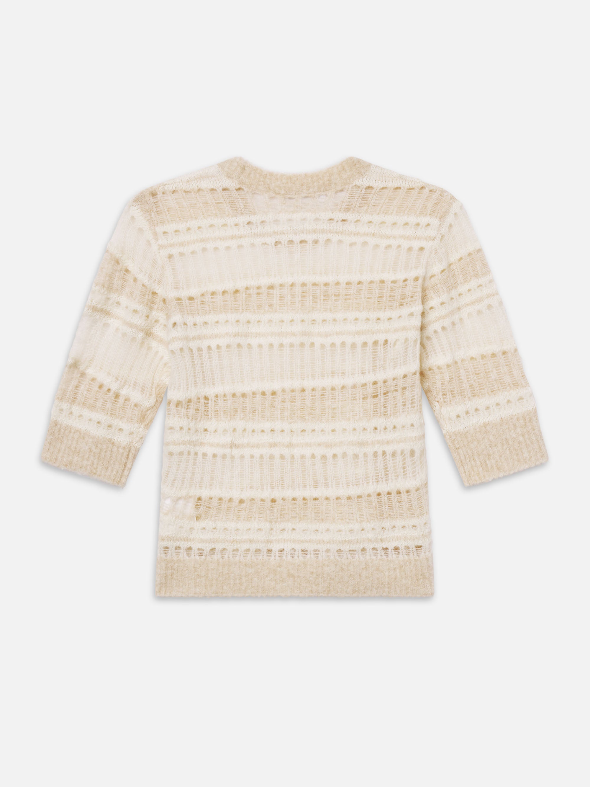 Stylish Short Sleeve Knit Sweater for Women - Cream & Multicolor Pattern - Perfect for Casual Outings, Office Wear & Spring Layering