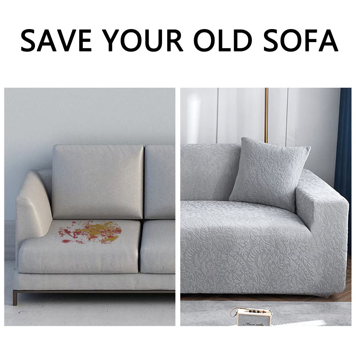 YOPOIY L-Shaped Sectional Sofa Slipcover - Anti-Wrinkle Jacquard Fabric, Thick Stretchable Corner Couch Cover - Waterproof & Cat Scratch Resistant - Green (2+2 Seater) - Perfect for Living Room, Family Room & Pet-Friendly Homes
