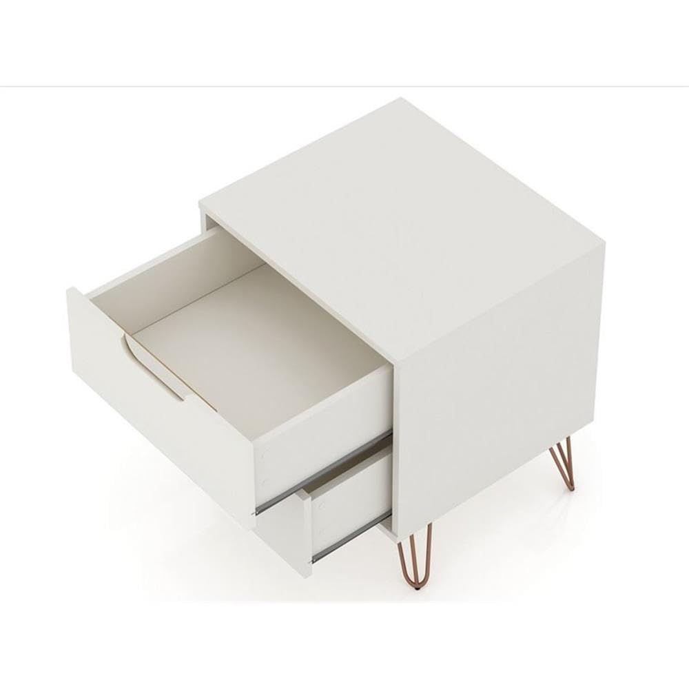 2-Drawer Modern Wood Nightstand Set of 2 - Off White Finish Bedside Table for Bedroom, Living Room & Guest Room Storage