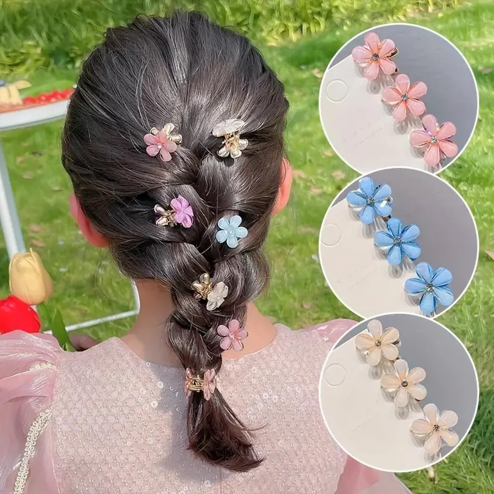 Crystal Rhinestone Hair Claw Clips for Women & Girls - Non-Slip Grip for Thick Hair - Flower Design Hair Clips Set - Perfect for School, Work, and Special Occasions