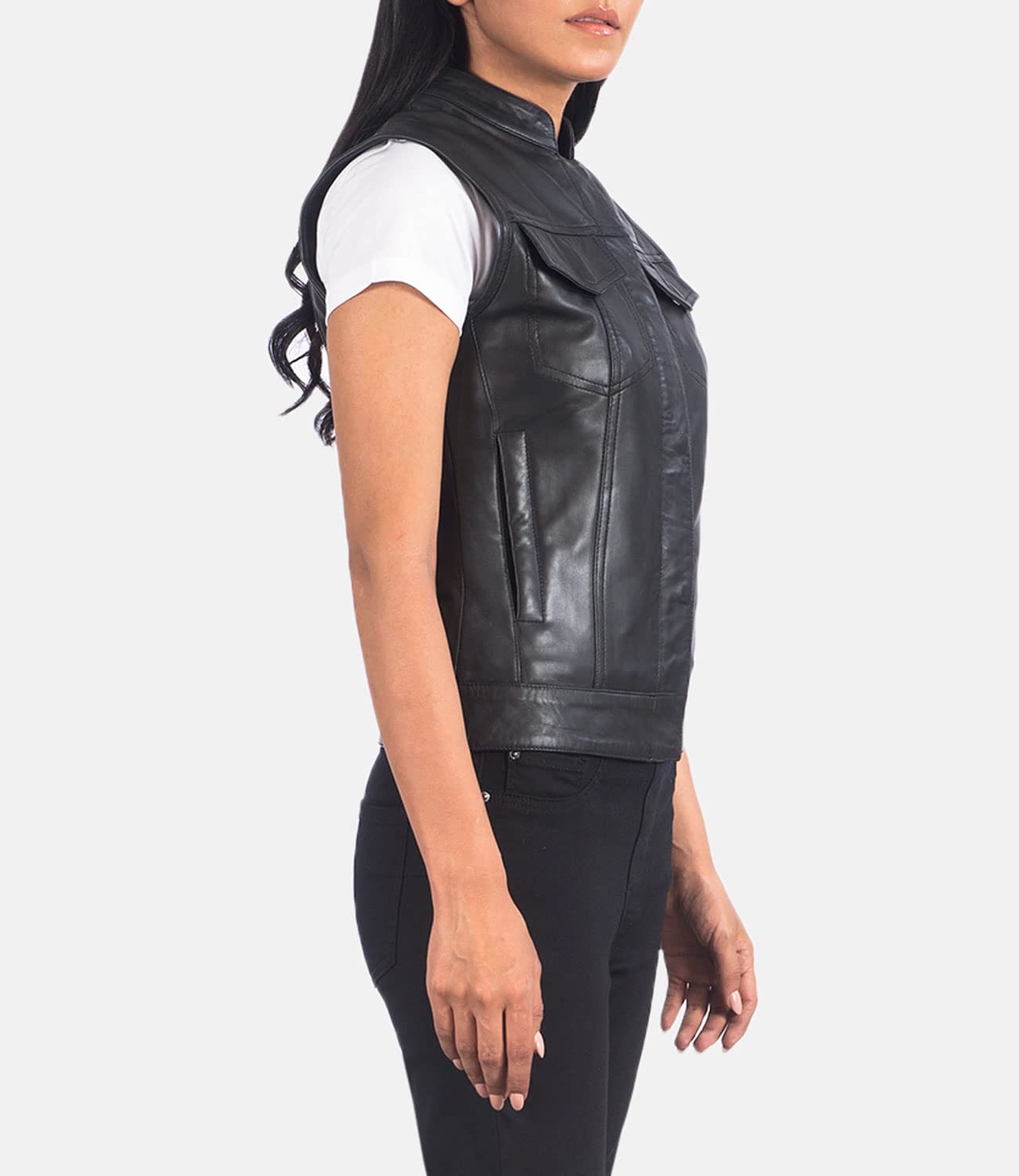 Rayne Women's Black & Brown Leather Moto Vest - Genuine Sheepskin Biker Vest for Women | Perfect for Motorcycle Riding, Casual Outfits & Fashion Layering
