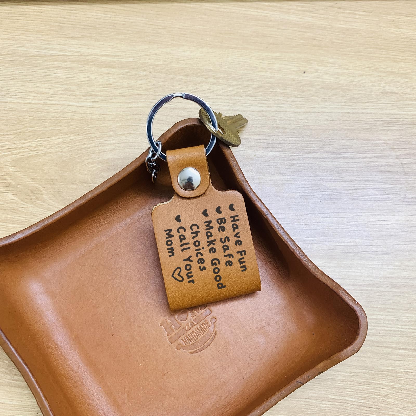 Drive Safe Leather Keychain - Handmade Christmas & Birthday Gifts for Daughter, Son, Mom | Motivational 'Have Fun Be Safe Make Good Choices' Keyring | Perfect for Car Keys, Backpacks & Everyday Carry