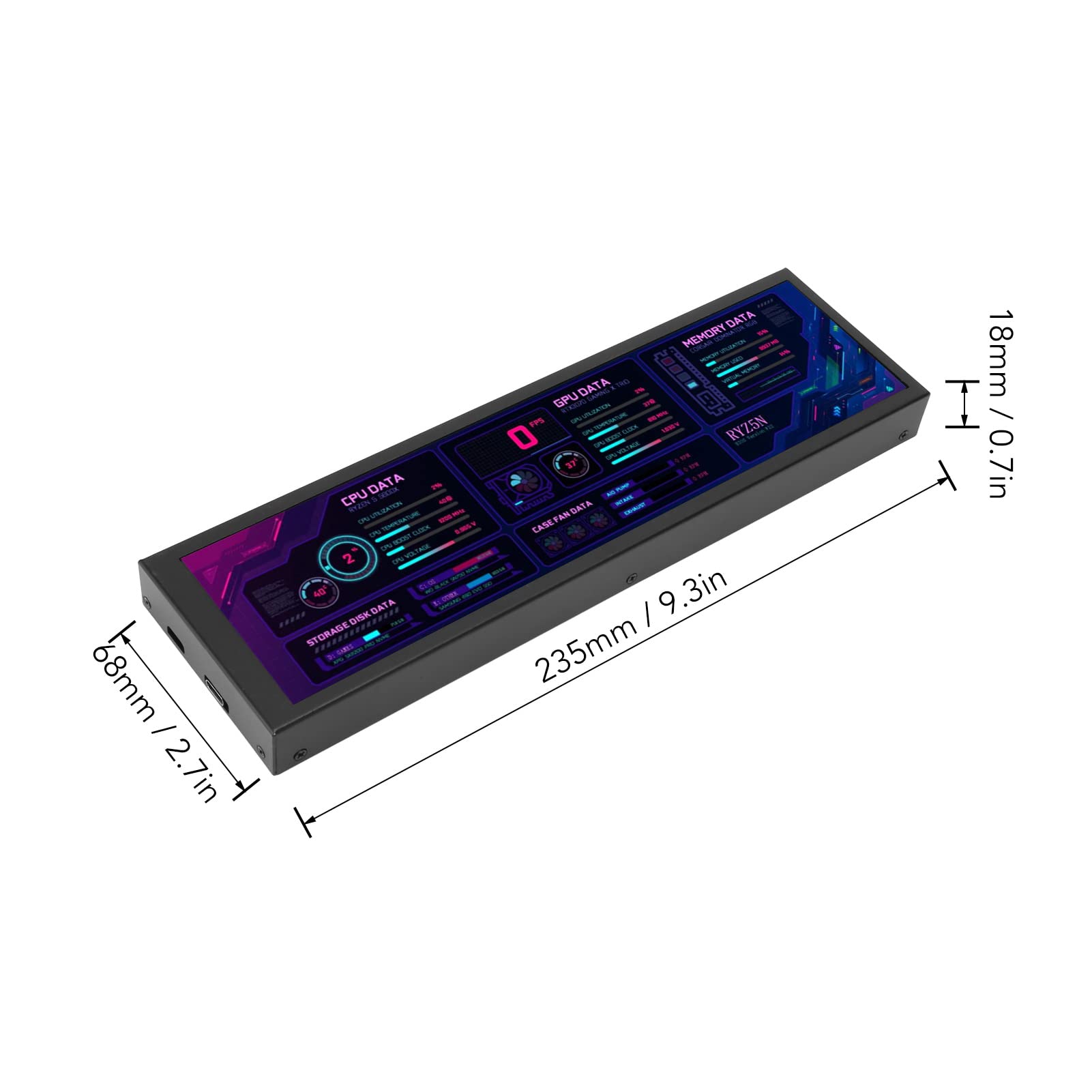 8.8 Inch IPS PC Temperature Monitor - 1920x480 60Hz DIY Sensor Panel with 360° Rotation & Precise Cutout for Desktop Computers | Perfect for Gaming Rigs, Workstations & PC Build Monitoring (Black)