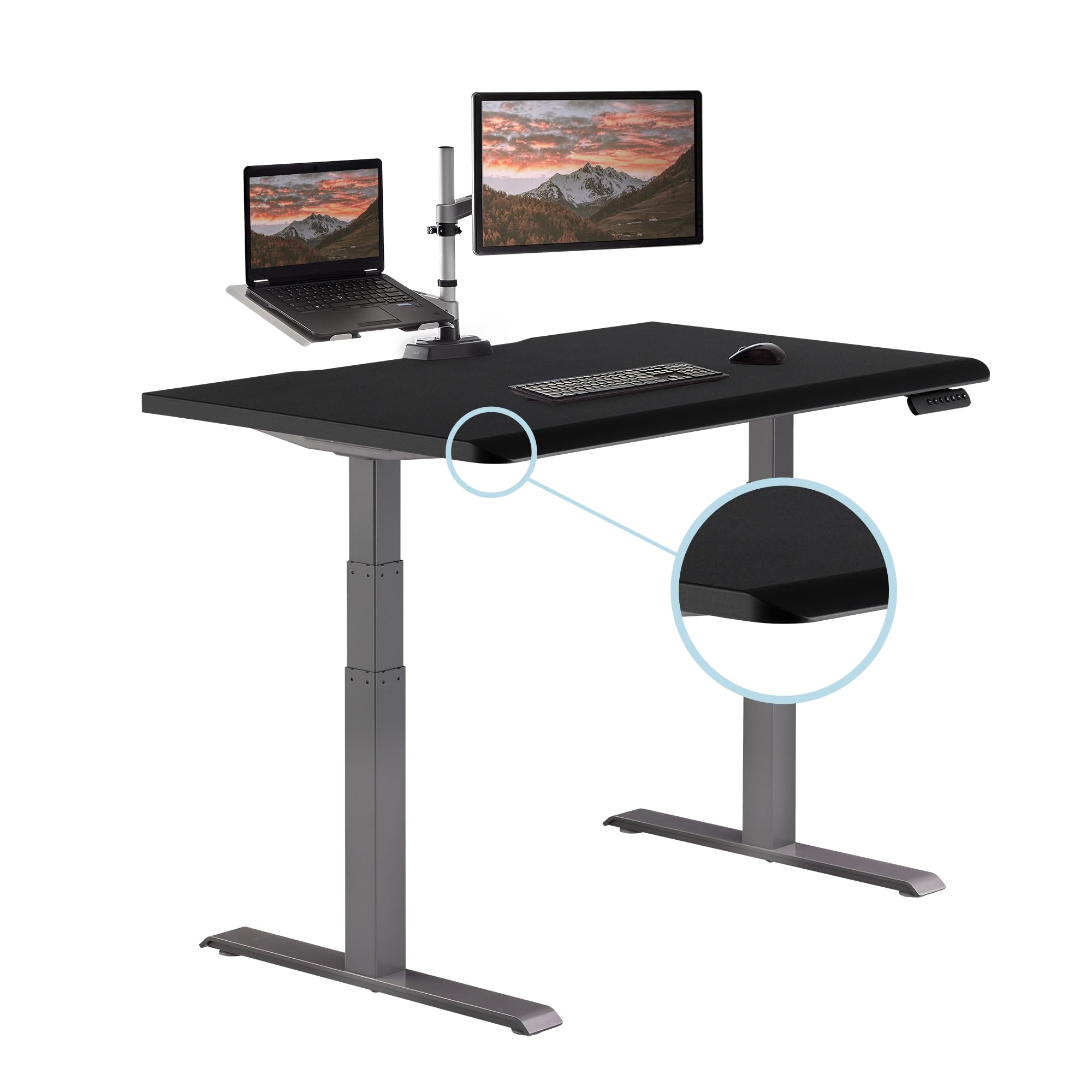 Vari ComfortEdge Electric Height Adjustable Standing Desk - 48x30 Inches Sit-Stand Workstation for Home Office, Ergonomic Sloped Front Edge, Sturdy T-Style Base, Easy Assembly (Black) - Perfect for Remote Work, Gaming Setup & Productivity Boosting