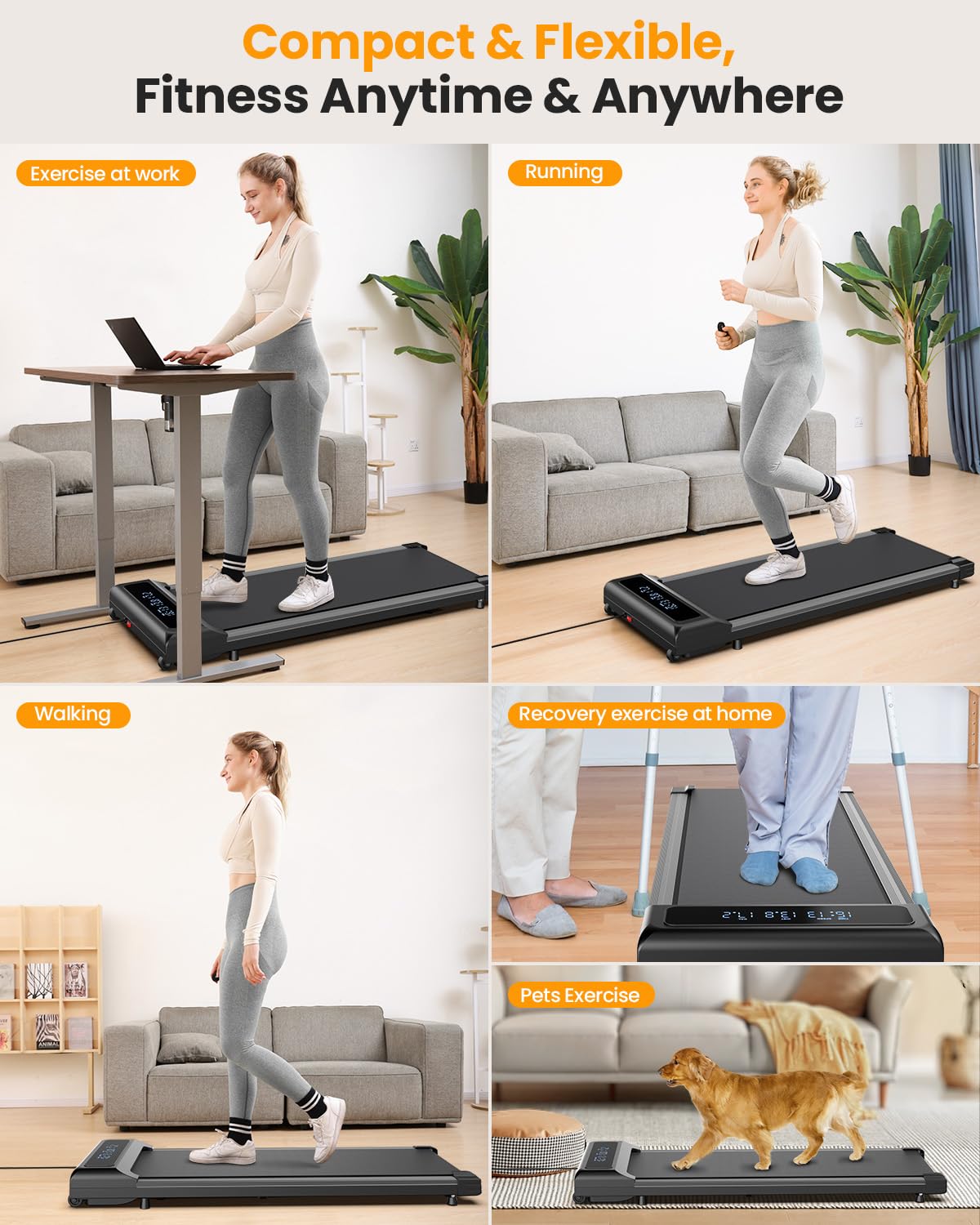 Under Desk Treadmill for Home Office - 2 in 1 Walking Pad Treadmill with Remote Control, LED Display & 2.5HP Quiet Motor, Portable Mini Treadmill for Under Desk Use (265 lbs Capacity) - Perfect for Work from Home, Office Exercise & Small Space Workouts
