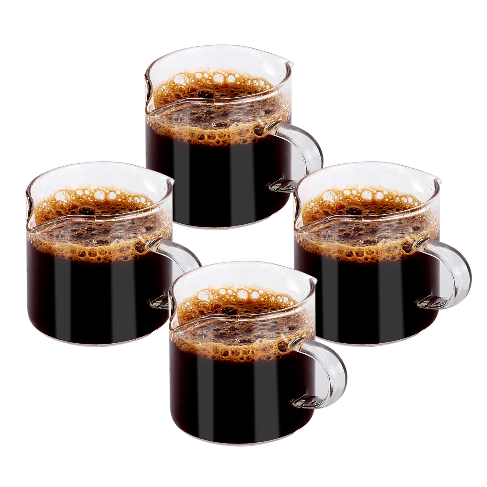 Premium 4-Piece Espresso Cup Set - 4oz Double Spout Coffee Cups with Handles, V-Shaped Spout Design for Perfect Crema - Ideal for Espresso Machines & Latte Art at Home Cafes