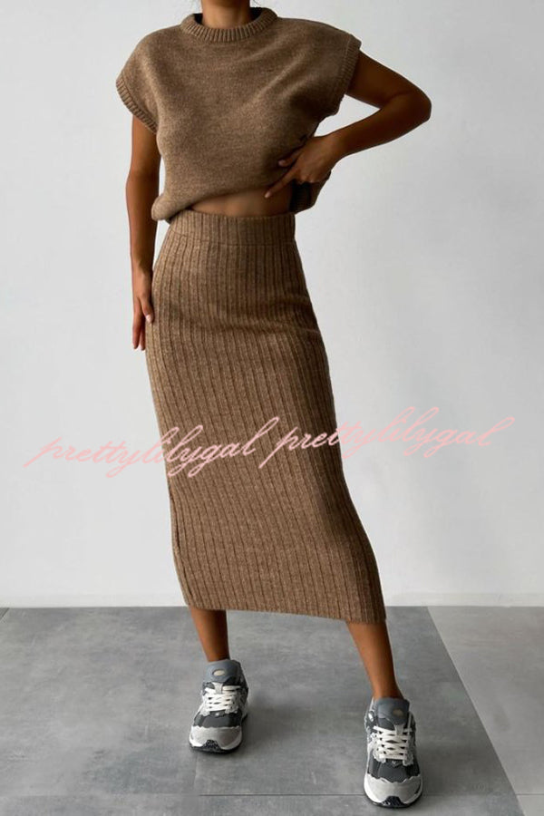 Triko Knit Short Sleeve Sweater & Stretch Ribbed Midi Skirt Set for Women | Casual Outfit for Spring & Fall | Perfect for Office, Date Night & Weekend Brunch