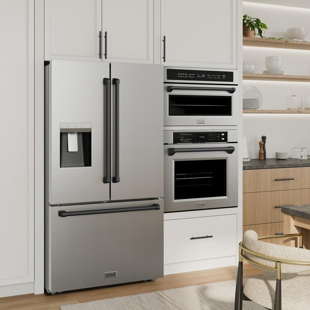 ZLINE Autograph Edition 36 Inch French Door Refrigerator - 28.9 cu.ft Capacity, External Water Dispenser, Dual Ice Maker, Fingerprint Resistant Stainless Steel with Matte Black Handles (RSMZ W 36 MB) - Perfect for Modern Kitchens, Entertaining & Large Family Storage