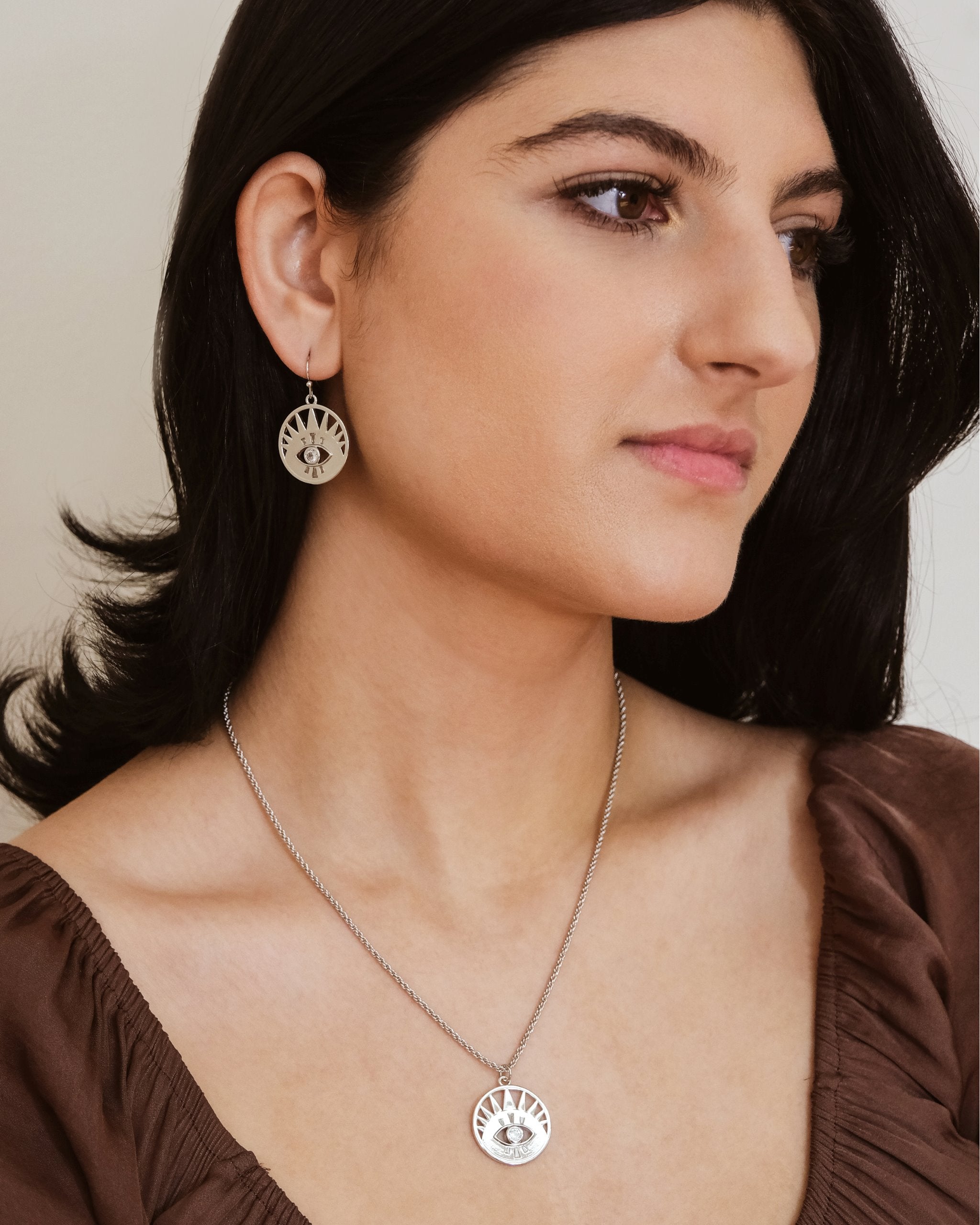 CZ Evil Eye Dangle Earrings & Necklace Set for Women, 925 Sterling Silver Protection Jewelry Gift - Perfect for Everyday Wear, Parties & Spiritual Healing