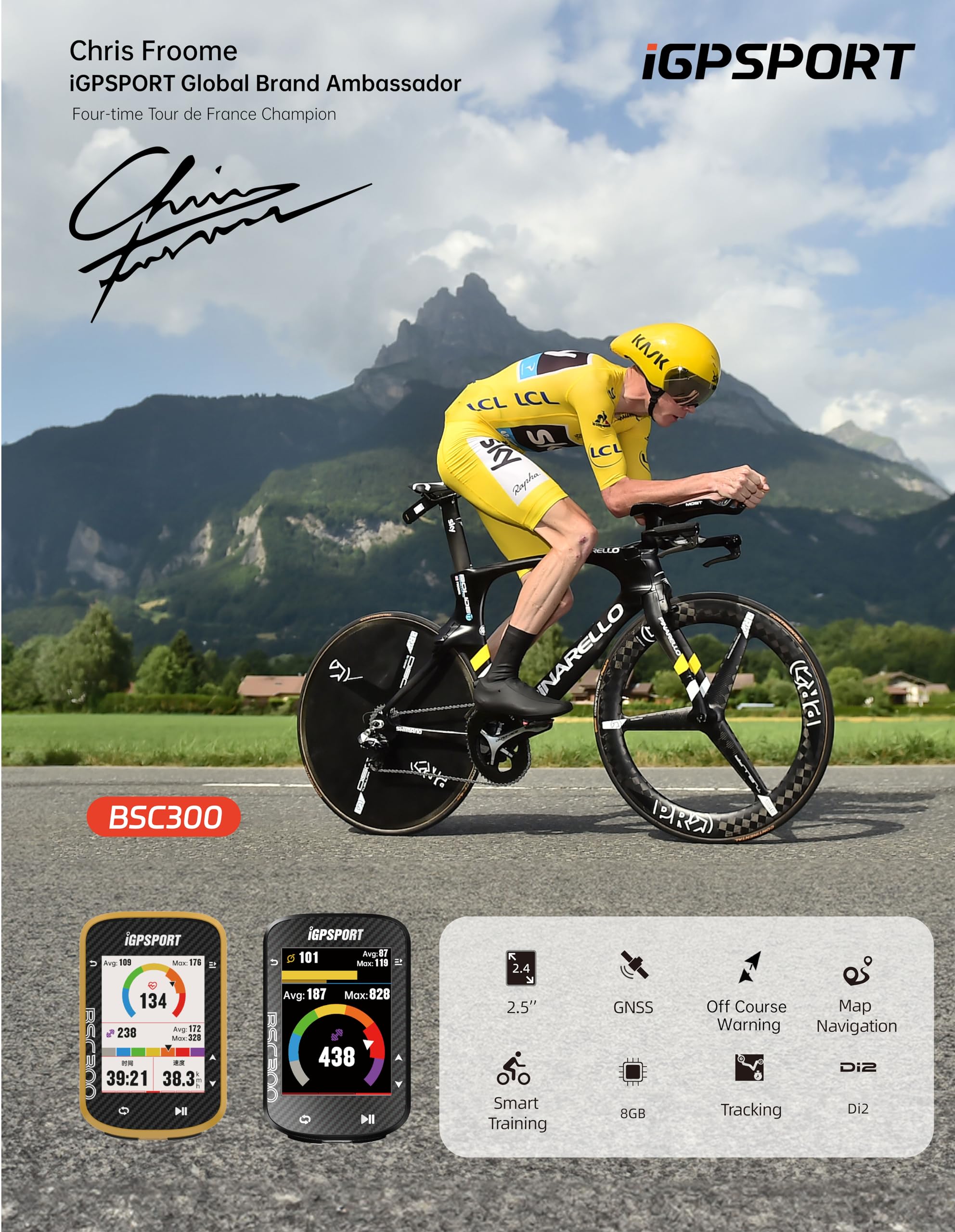 iGPSPORT BSC300 Wireless GPS Bike Computer with Offline Maps, Navigation & Off-Course Alerts - 8GB Storage, Bluetooth/ANT+ Connectivity, IPX7 Waterproof - Perfect for Road Cycling, Mountain Biking & Outdoor Adventures