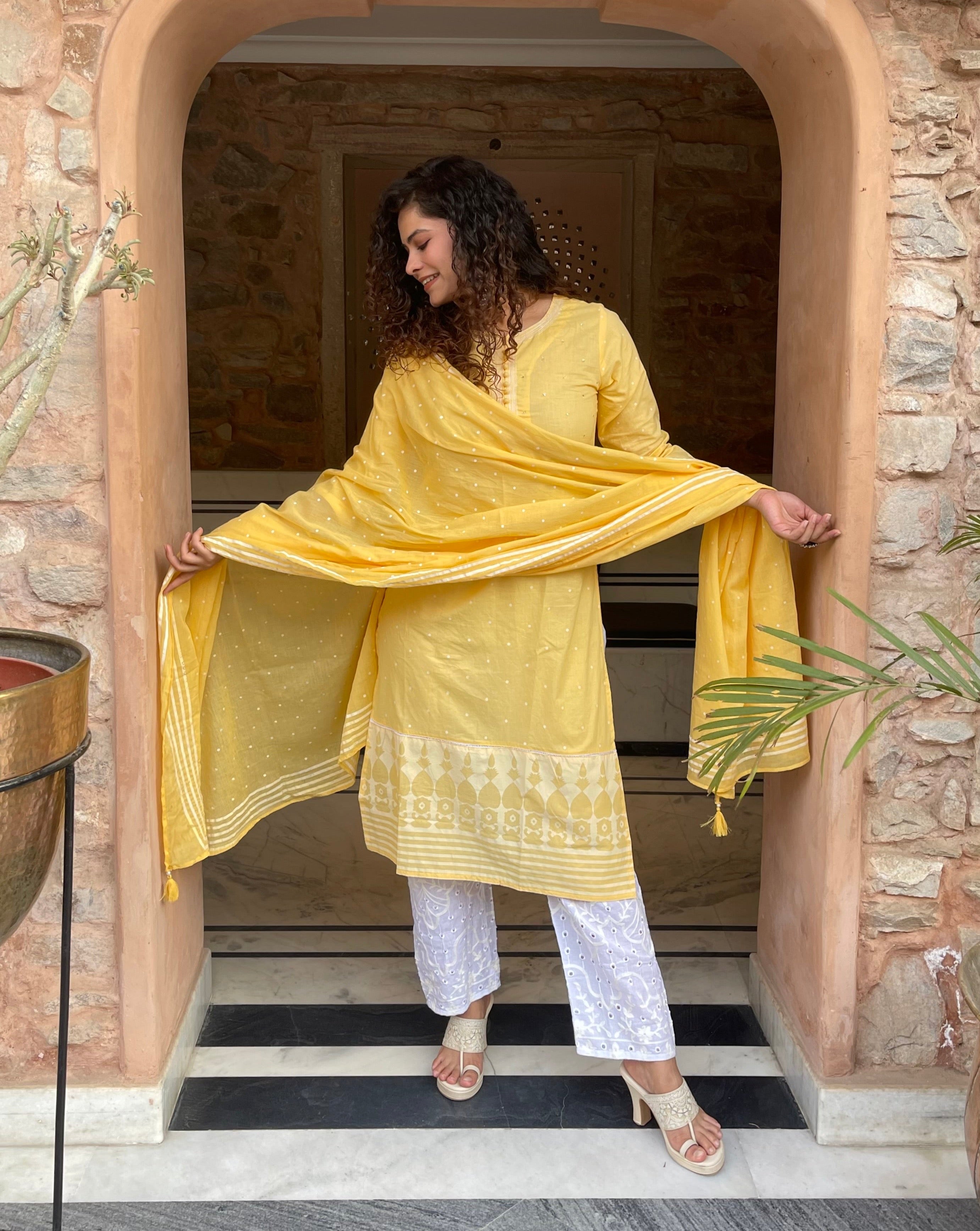 Stylish Yellow Embroidered Dupatta Suit Set for Women - Traditional Indian Ethnic Wear for Weddings, Festivals & Special Occasions