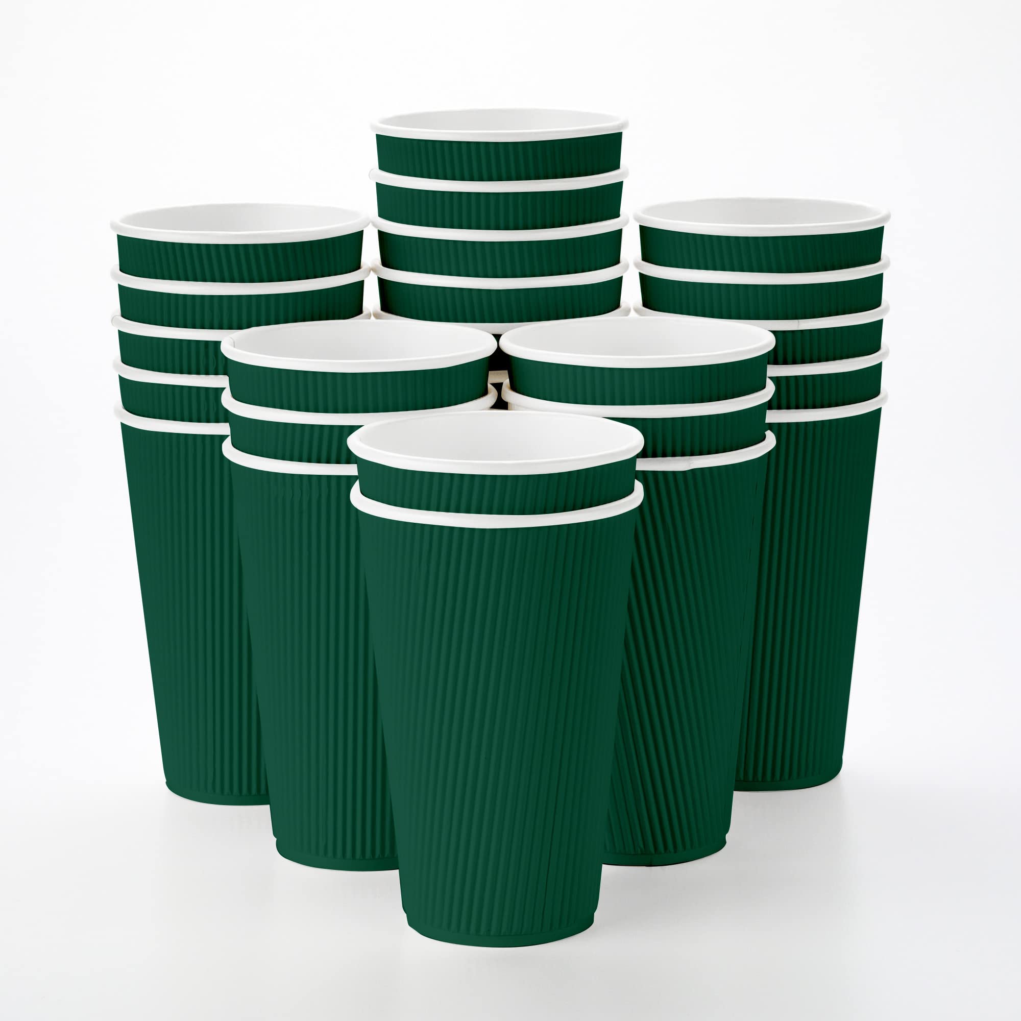 16oz Eco-Friendly Disposable Paper Coffee Cups - 25 Pack Leakproof Ripple Wall Hot Cups, Recyclable Forest Green Insulated Paper Cups (Lids Sold Separately) - Perfect for Coffee Shops, Offices, and Catering Events