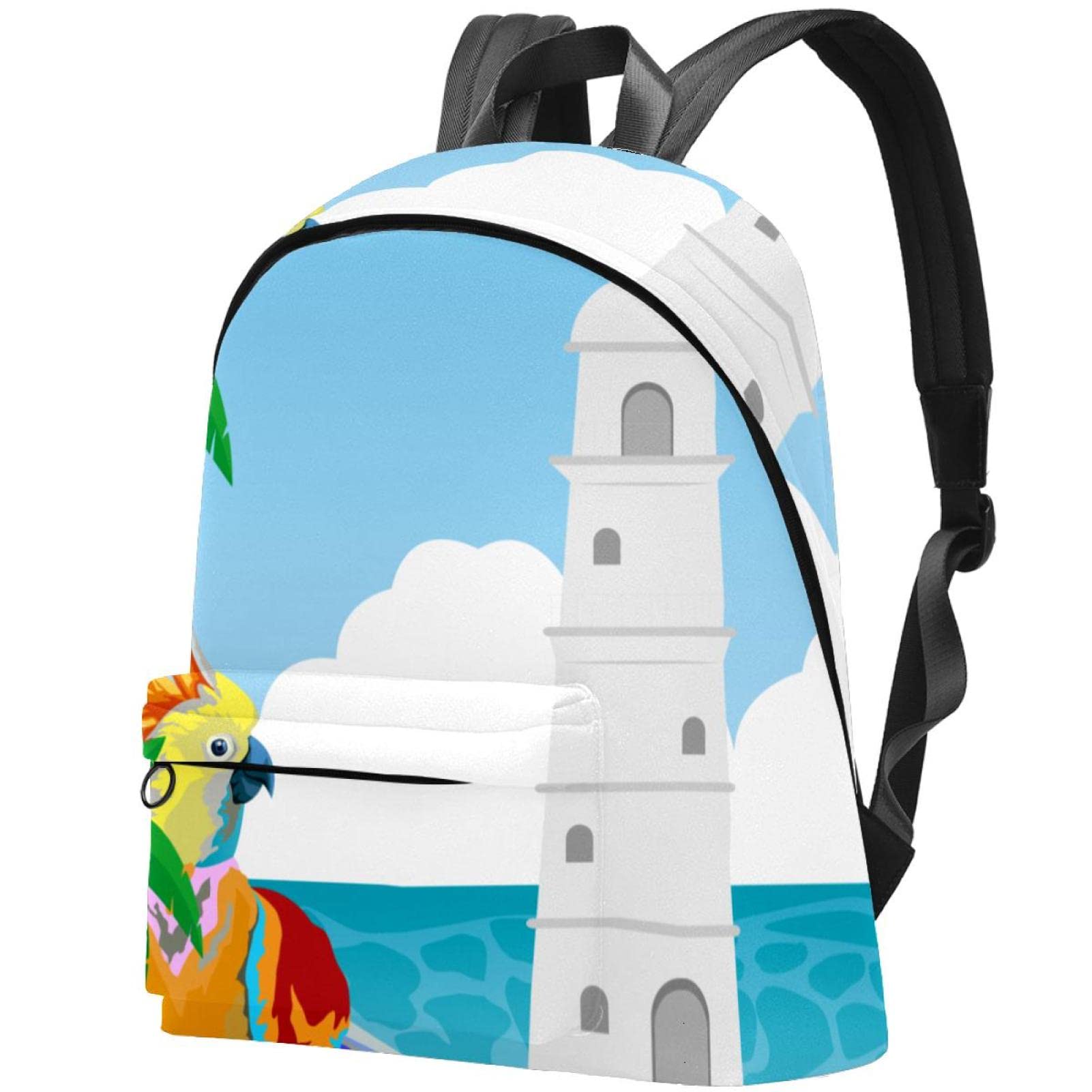 Colorful Parrot Lighthouse Printed Canvas Backpack for College, Travel - Durable & Stylish Unisex Backpack for Women & Men - Perfect for School, Work & Outdoor Adventures
