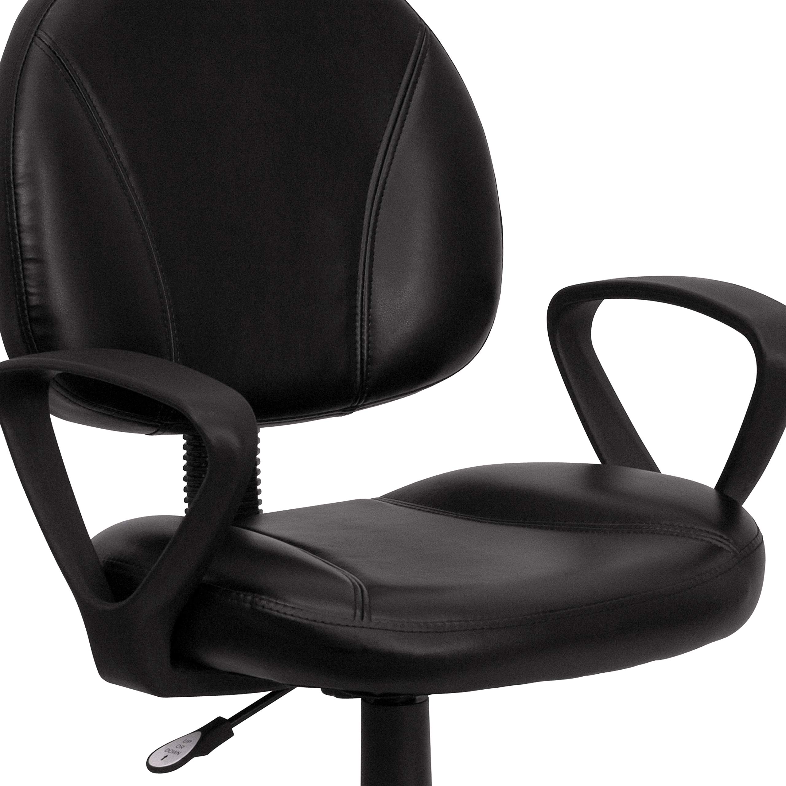 Flash Furniture Ronald Mid-Back Black LeatherSoft Swivel Ergonomic Office Chair with Adjustable Back Depth & Arms - Perfect for Home Office, Gaming & Workspace Comfort