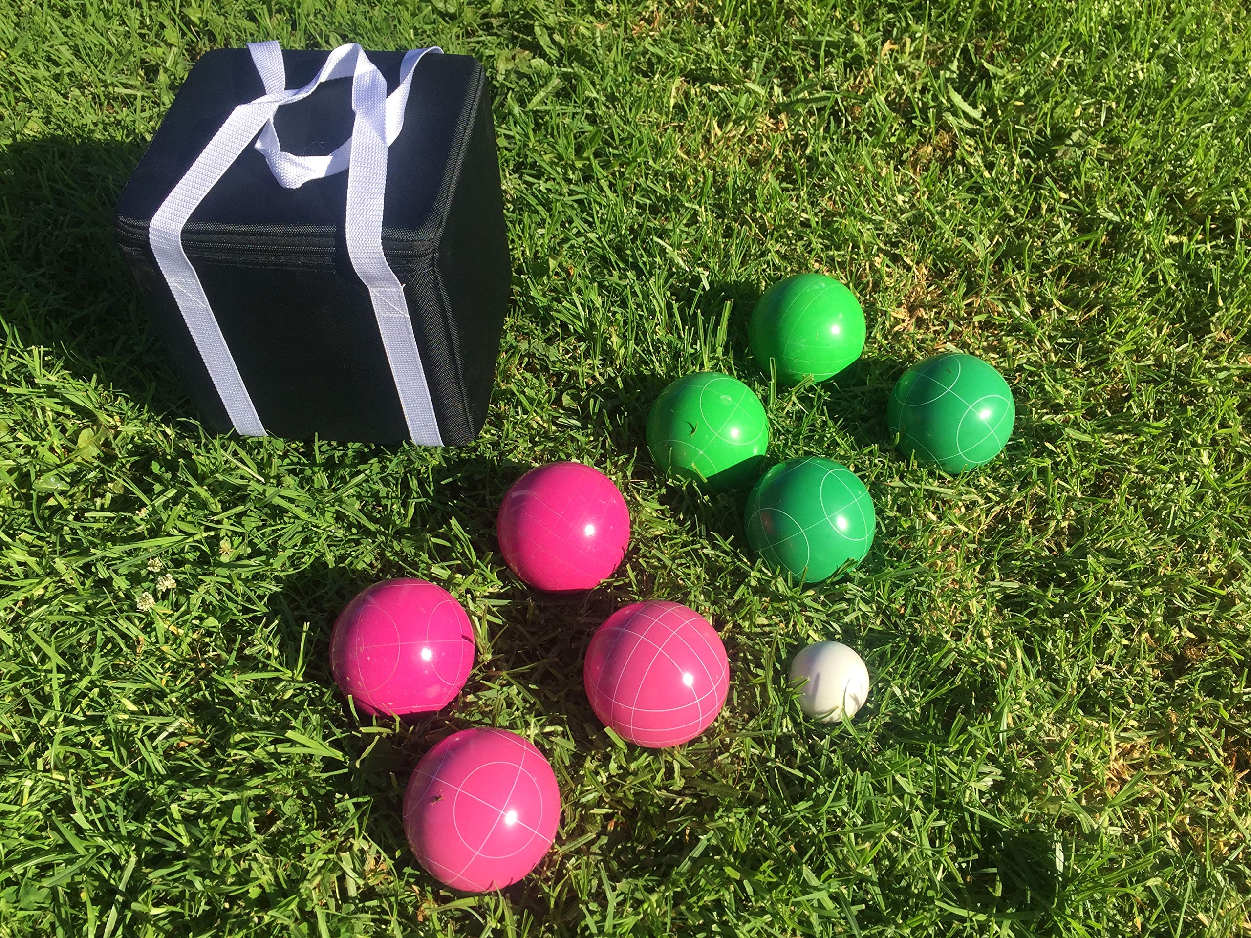 Premium 107mm Bocce Ball Set with Green & Pink Balls - Includes Durable Black Carrying Bag | Outdoor Lawn Games, Backyard Parties, Beach Activities & Family Fun