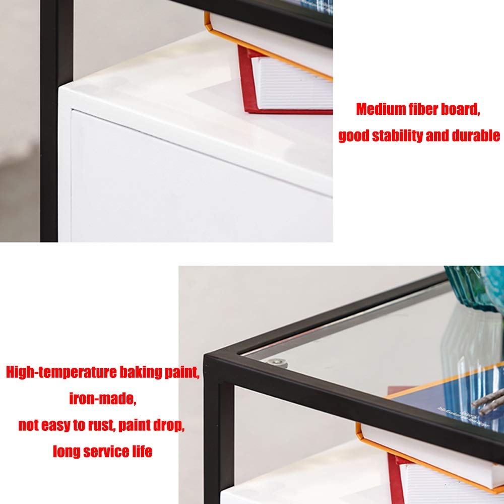 Modern Small Coffee Table with 2 Shelves & Drawers - Glass Top Side Table for Living Room, Bedroom, Sofa - Compact Storage Cabinet for Home Decor & Organization | Perfect for Small Spaces, Apartments, and Cozy Reading Nooks