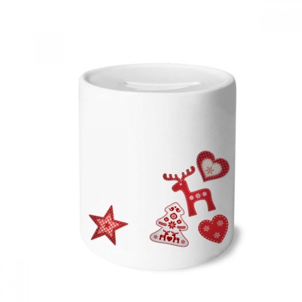 DIYthinker Red Moose Star Ceramic Piggy Bank - Christmas Money Box Coin Bank for Savings, Perfect Holiday Gift for Kids & Adults | Home Decor, Office Desk Organizer, Christmas Party Favor