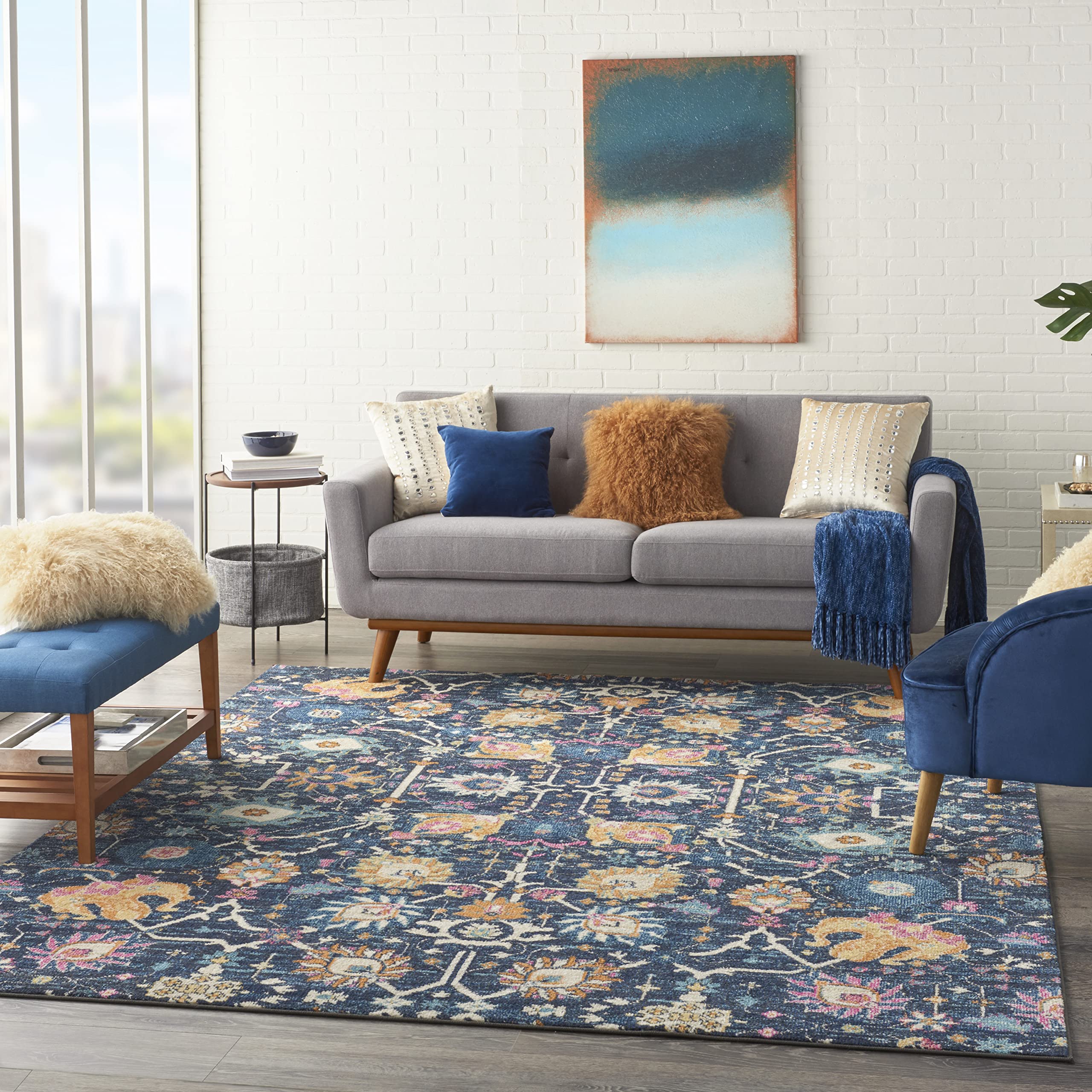 Nourison Passion Bohemian Navy 8' x 10' Area Rug - Easy to Clean, Non-Shedding, Soft & Durable - Perfect for Bedroom, Living Room, Dining Room & Kitchen Decor (8x10) - Adds Boho Chic Style to Any Space