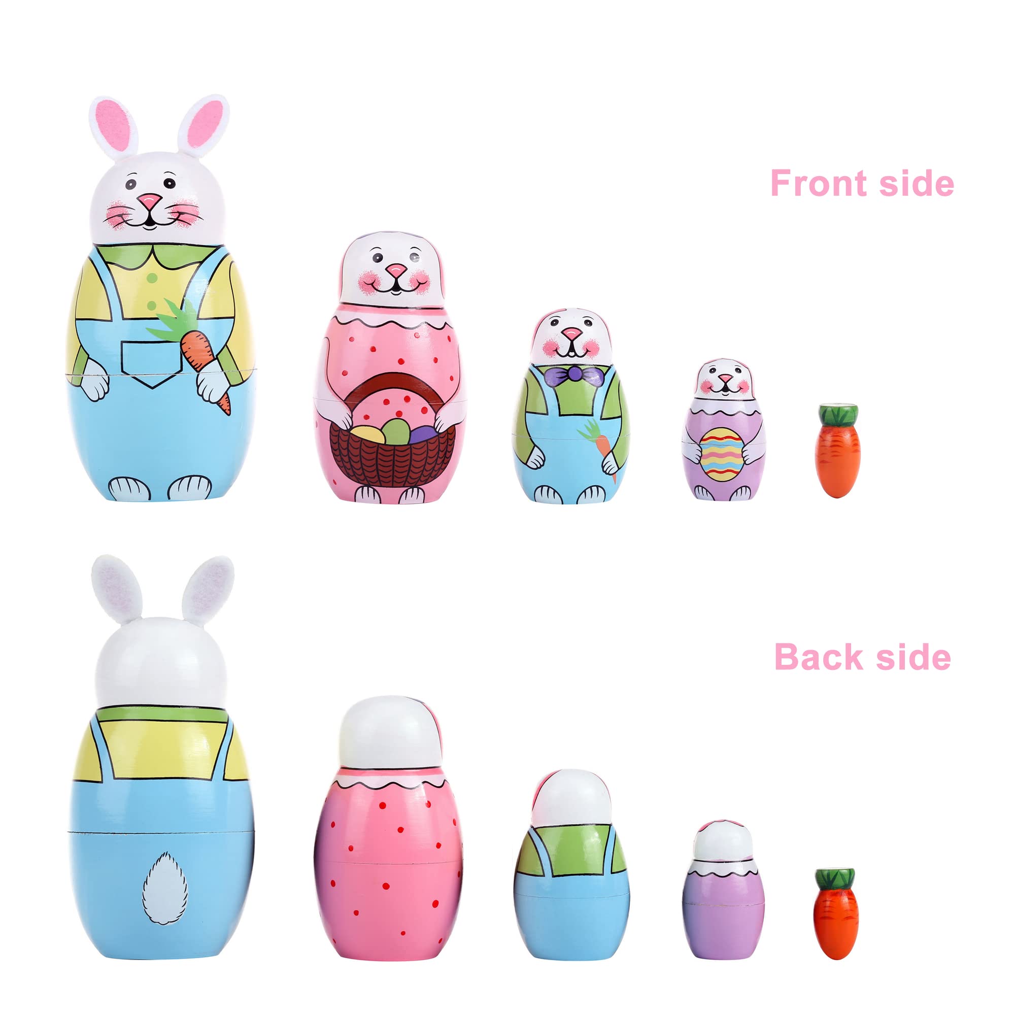 Yoption 5Pcs Handmade Russian Matryoshka Nesting Dolls - Wooden Rabbit Bunny Set for Kids, Christmas, Easter & Birthday Gifts | Home Decor & Collectible Toy for Children's Room & Holiday Display