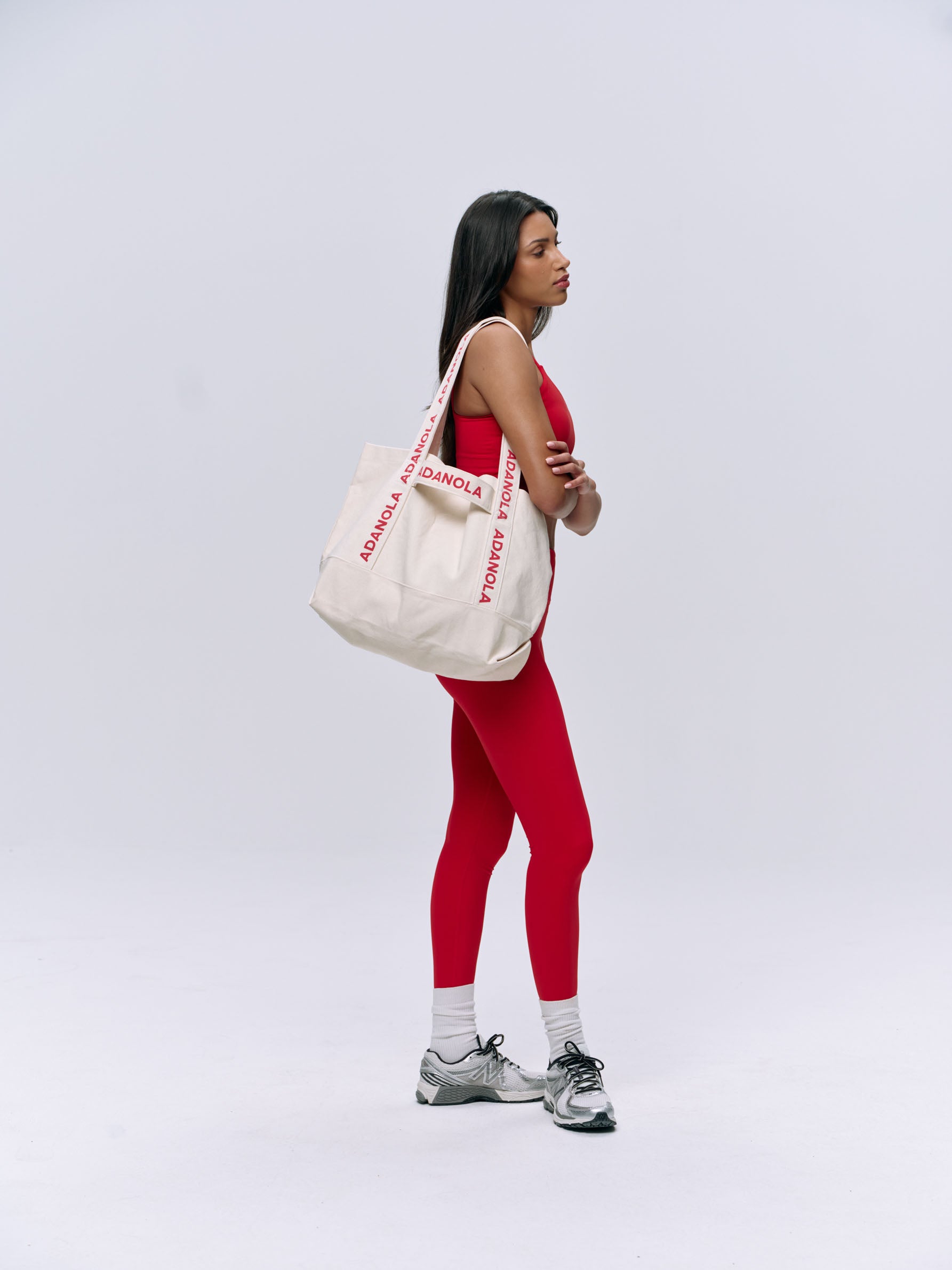 Premium Branded Strap Tote Bag for Women - Stylish Cream & Red Shoulder Bag - Perfect for Work, Travel, Shopping & Beach Outings