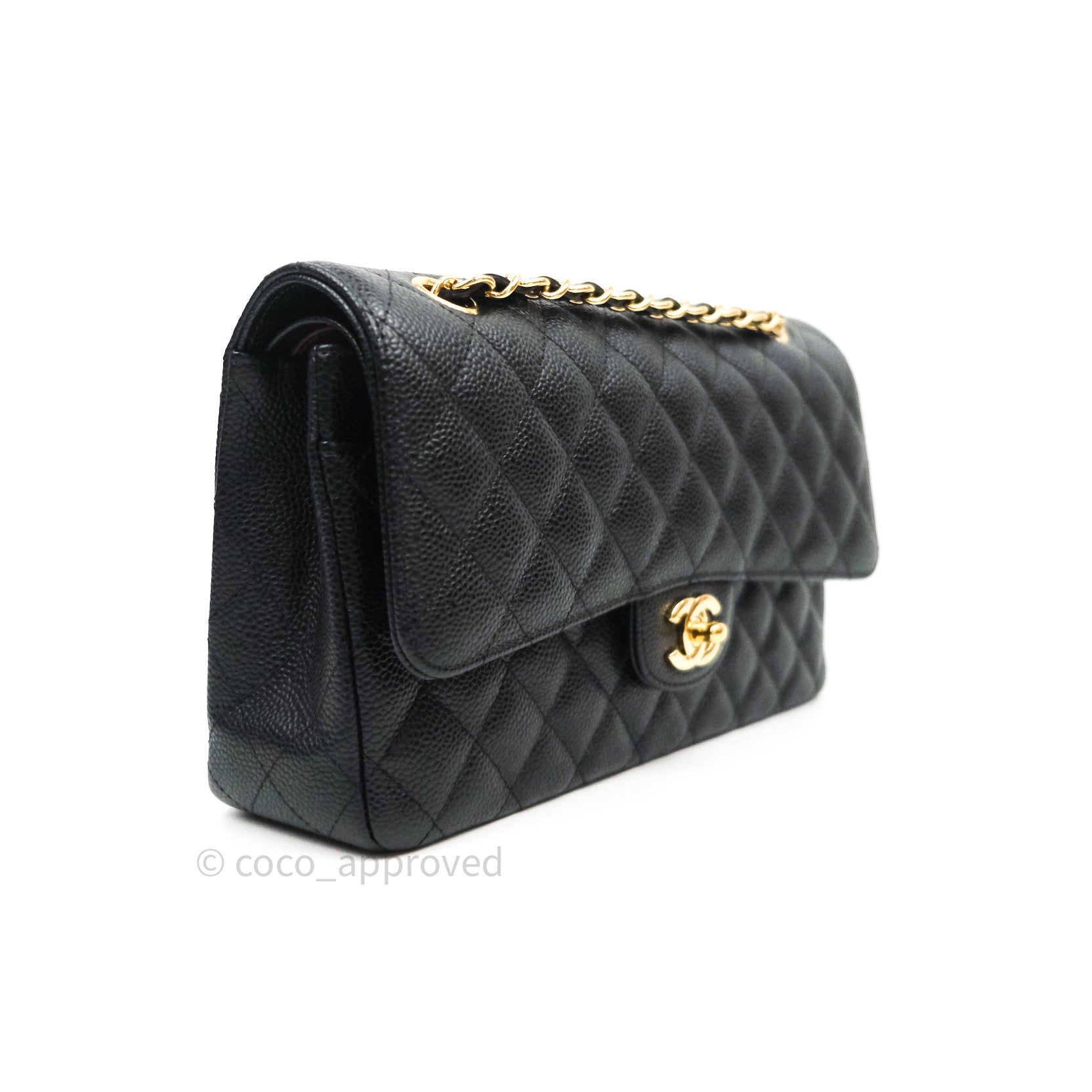 Chanel Classic Medium Double Flap Bag Black Caviar Leather with Gold Hardware - Luxury Designer Handbag for Women, Perfect for Work, Evening & Special Occasions