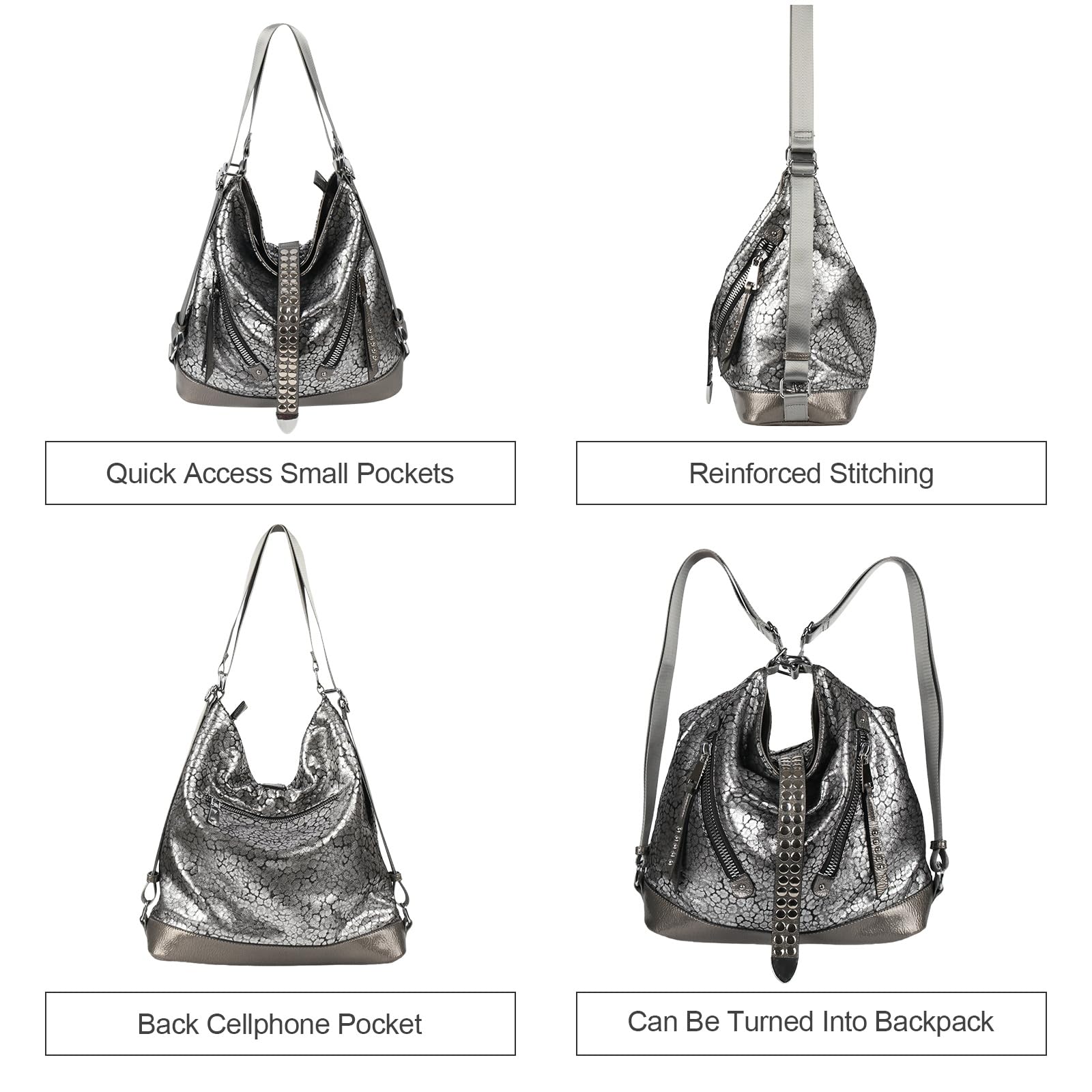 Stylish Hobo Bags for Women - Large Leather Shoulder Tote Purse with Zipper | Trendy Shiny Handbag for Work, Travel & Everyday Use
