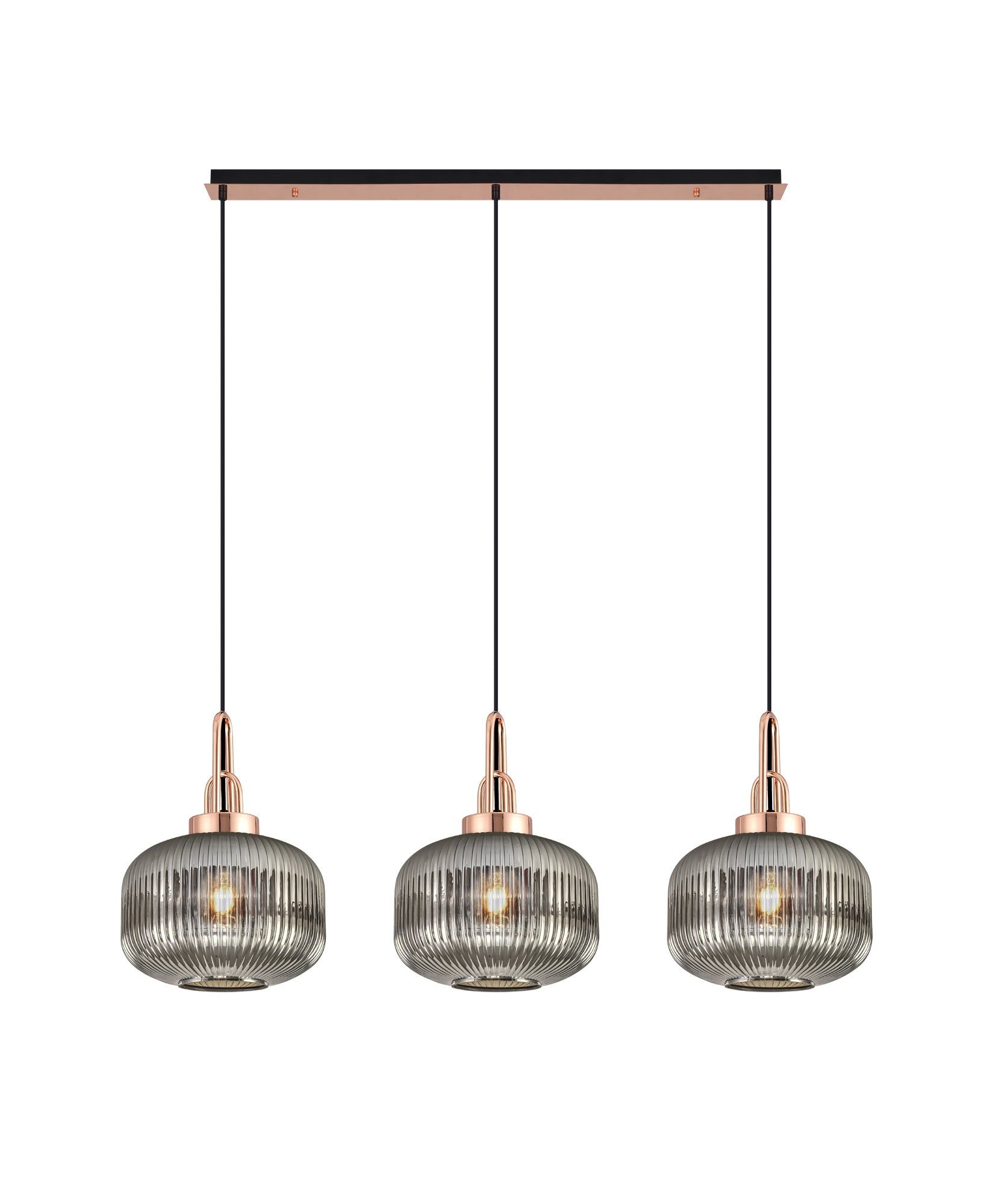 Cadiz 3L Kitchen Island Ceiling Light Fixture - E27 Socket, Copper & Matte Black Finish, Multiple Glass Shade Colors, IP20 Rated - Perfect for Dining Room, Bedroom, or Living Room Lighting