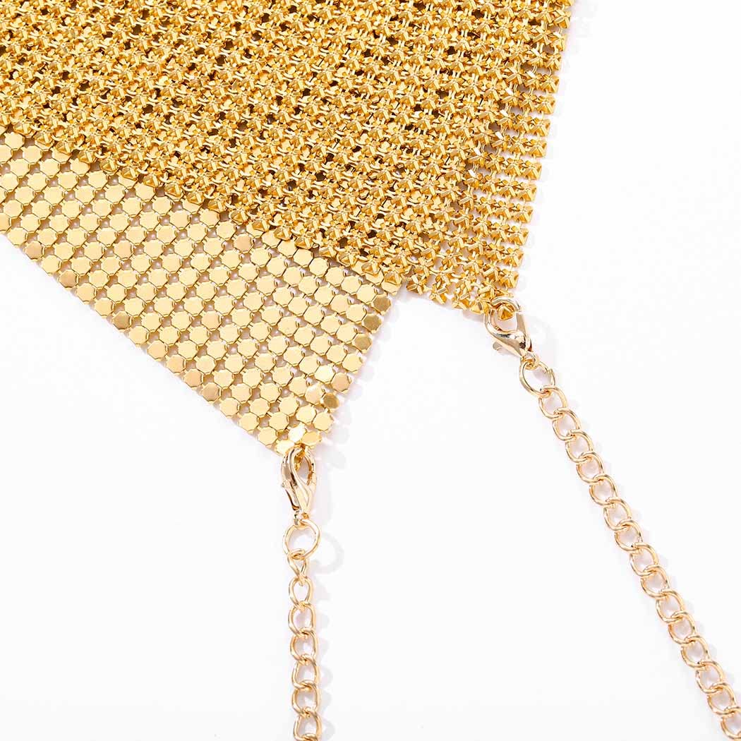 Sexy Gold Sequins Deep V Tank Top with Adjustable Chest Chain - Sparkly Crystal Bikini Party Top for Women & Girls | Nightclub Outfit, Festival Wear, Bachelorette Party