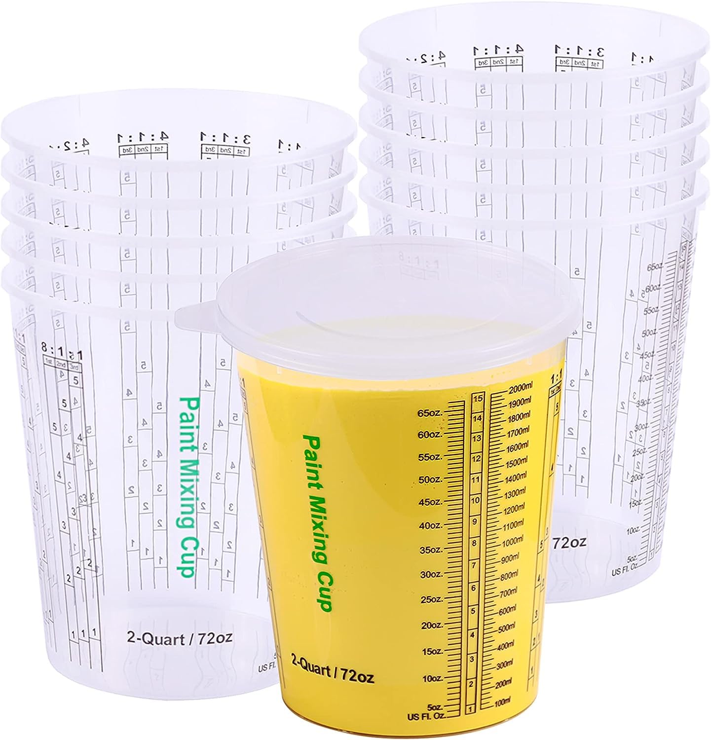 CANOPUS 72-oz Paint Mixing Cups - Pack of 12 Reusable Clear Plastic Cups with 3 Lids - Solvent Resistant for Epoxy, Resin, Oil & Paint Thinner - Perfect for DIY Crafts, Art Projects & Home Renovations
