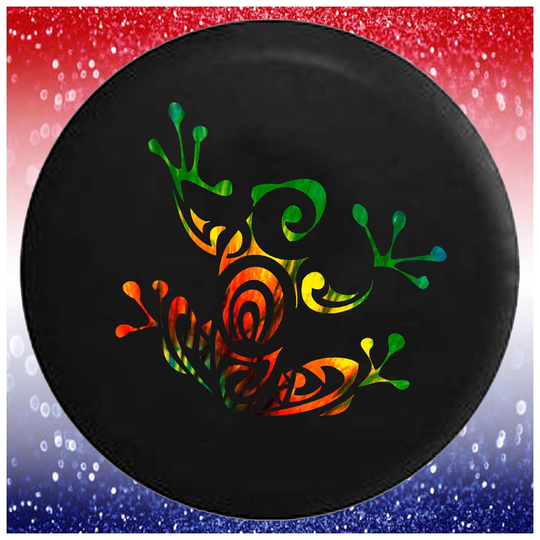 Tie-Dye Tribal Tree Frog Black Spare Tire Cover - 28 Inch Universal Fit for Trailers, Trucks, SUVs & RVs - Waterproof & UV Resistant Accessory for Camping & Outdoor Adventures