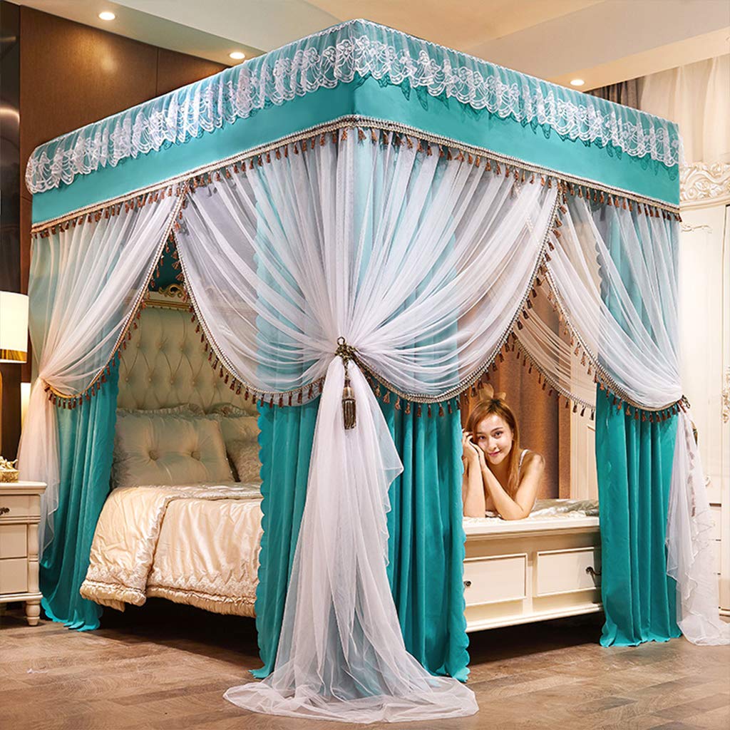 Royal Princess 4-Poster Bed Canopy & Elegant Mosquito Net for Girls, Adults & Kids - Twin/Full/Queen/King Size Bed Curtain (Solid Green, Queen) - Perfect for Bedroom Decor, Fairy Tale Theme Rooms & Wedding Decorations