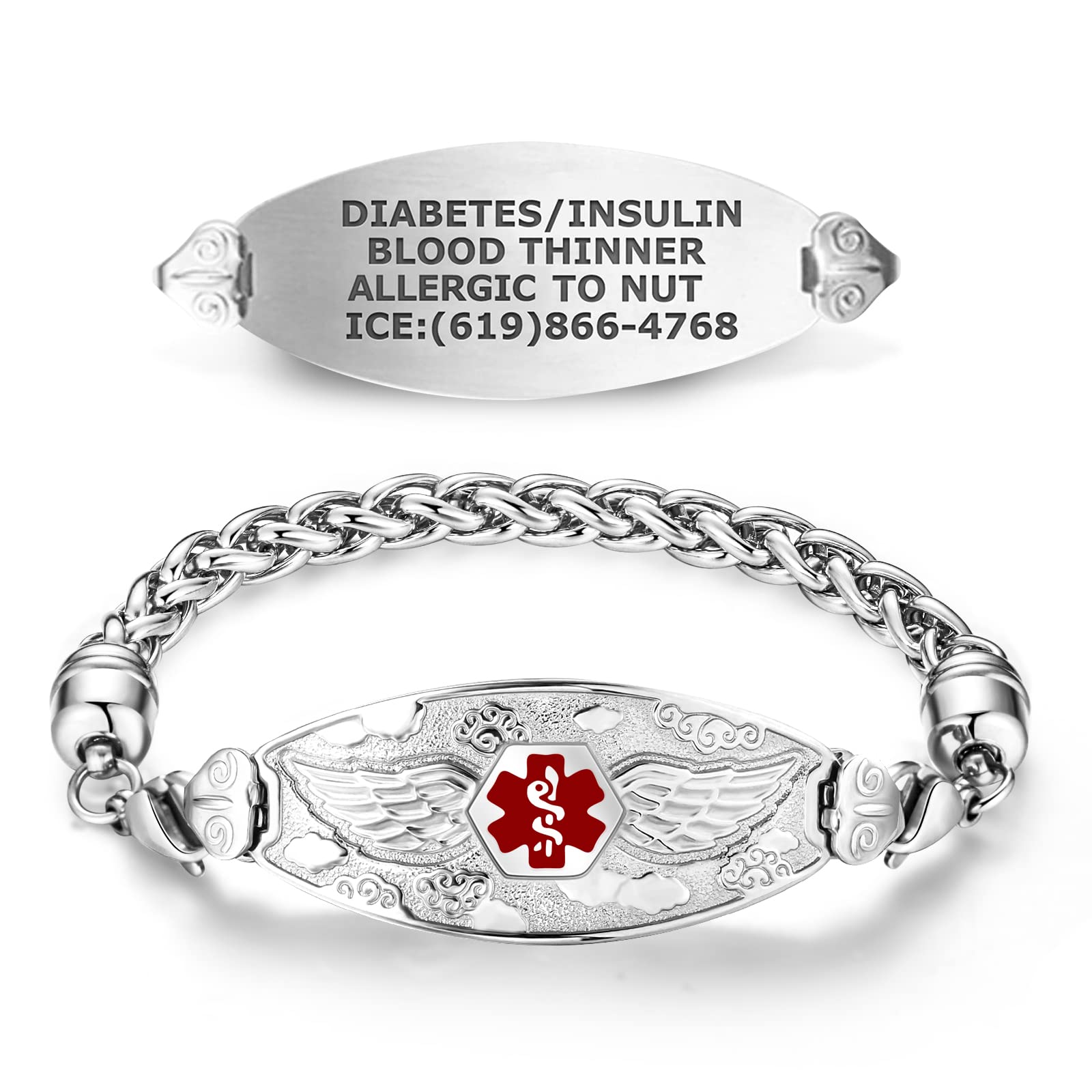 Divoti Custom Engraved Medical Alert Bracelets for Women - Stainless Steel Medical ID Bracelet with Free Engraving - Angel Wing & Wheat Design - Adjustable Sizes - Perfect for Emergency Medical Identification & Everyday Wear