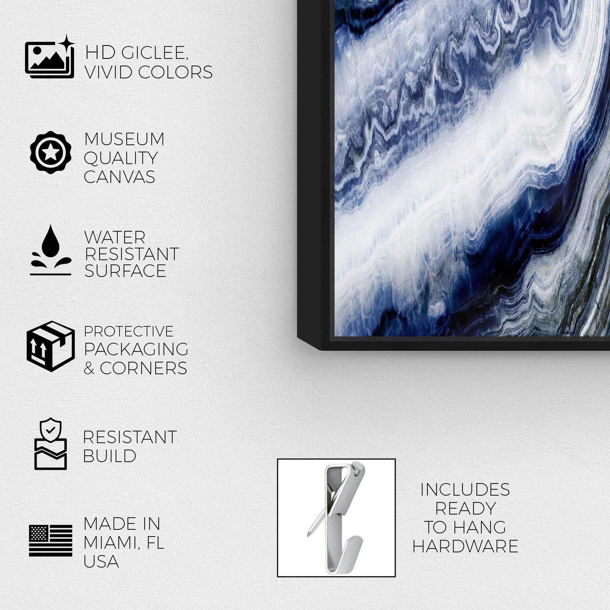 Oliver Gal Abstract Wall Art Framed Canvas Print 'Estana' - Blue & White Geode Crystal Home Decor (24x36 Inches) - Perfect for Living Room, Bedroom & Office Décor