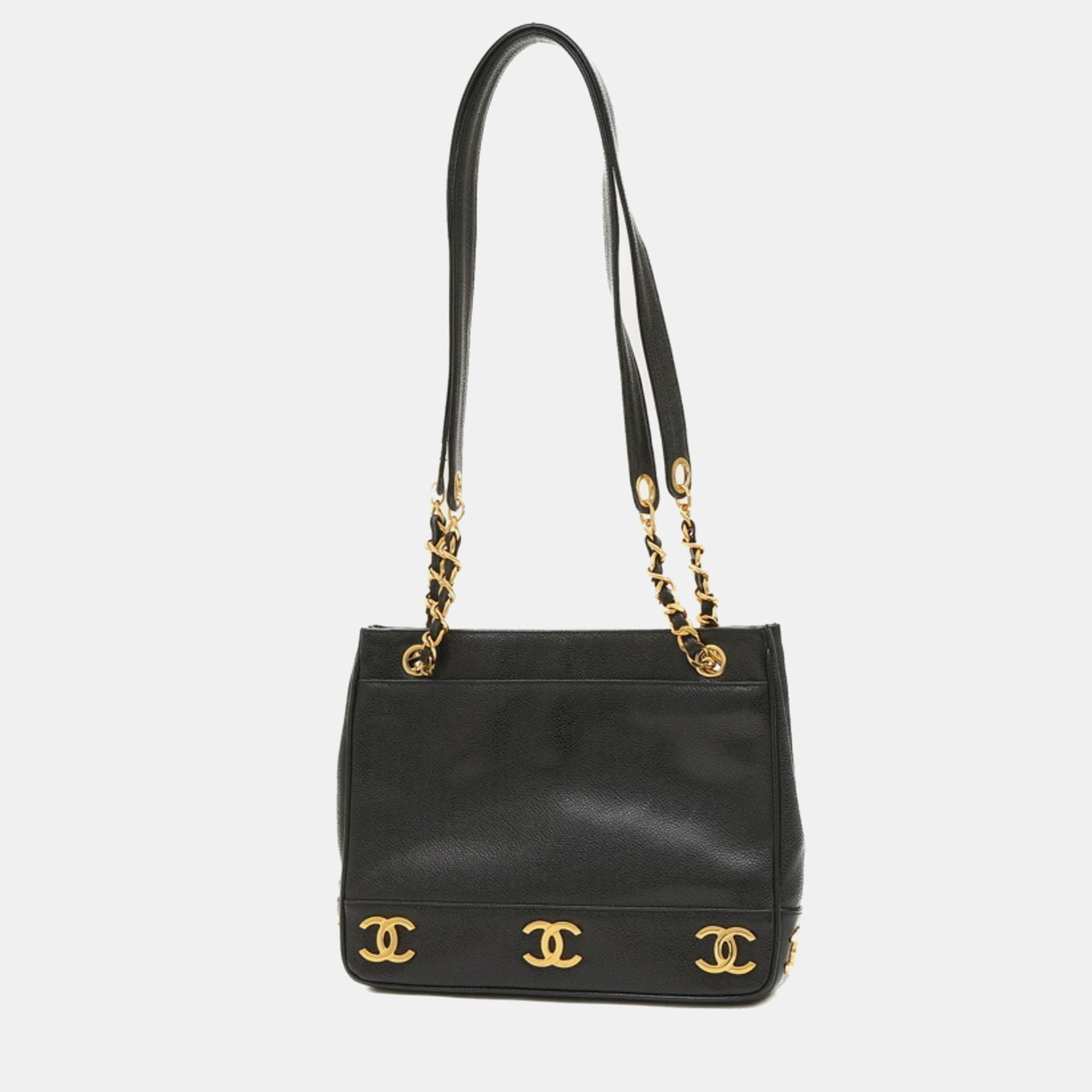 Luxury Black Caviar Leather Triple CC Tote Bag for Women - Designer Handbag with Gold Hardware, Spacious Work Tote - Perfect for Office, Travel & Everyday Use