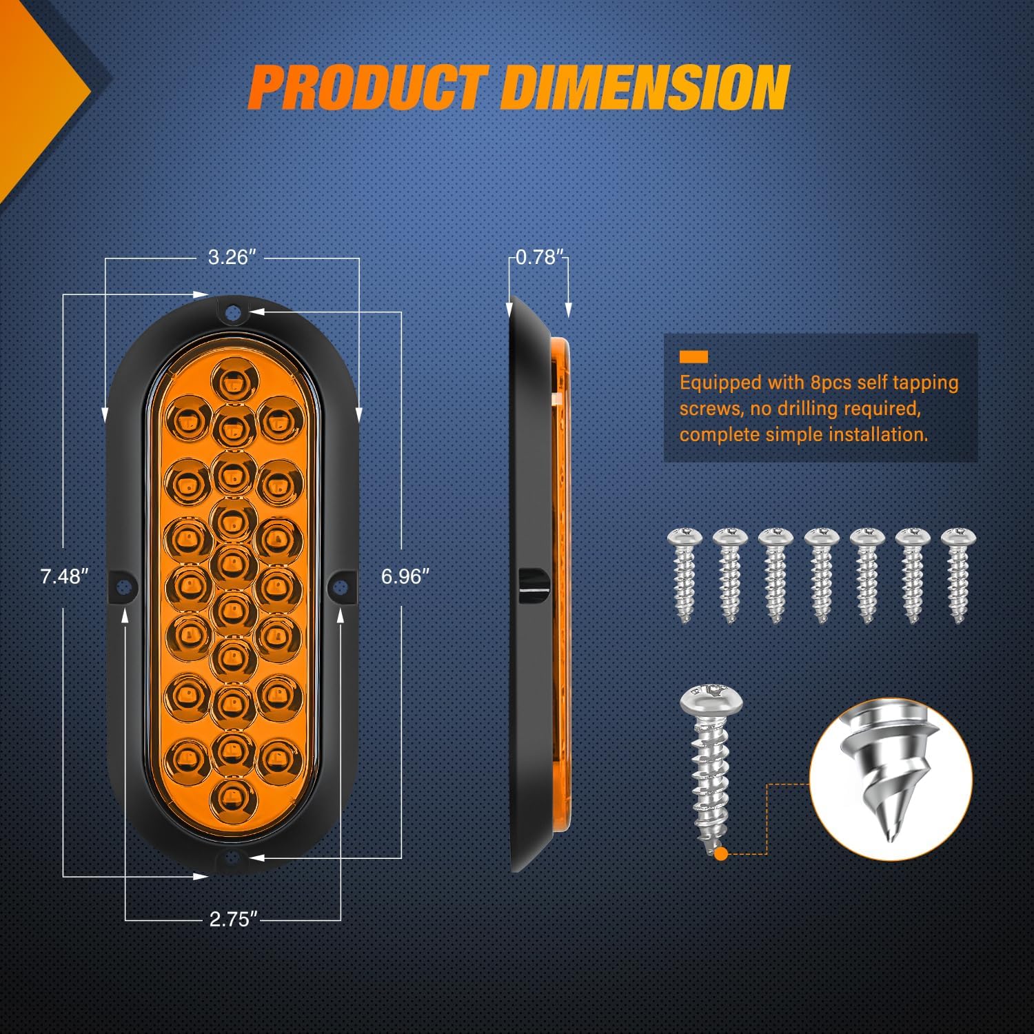 6 Inch Oval Amber 24 LED Trailer Tail Lights - 2 Pack - Waterproof & Durable for Trucks, Trailers, RVs & Boats - Enhanced Visibility & Safety for Night Driving & Towing
