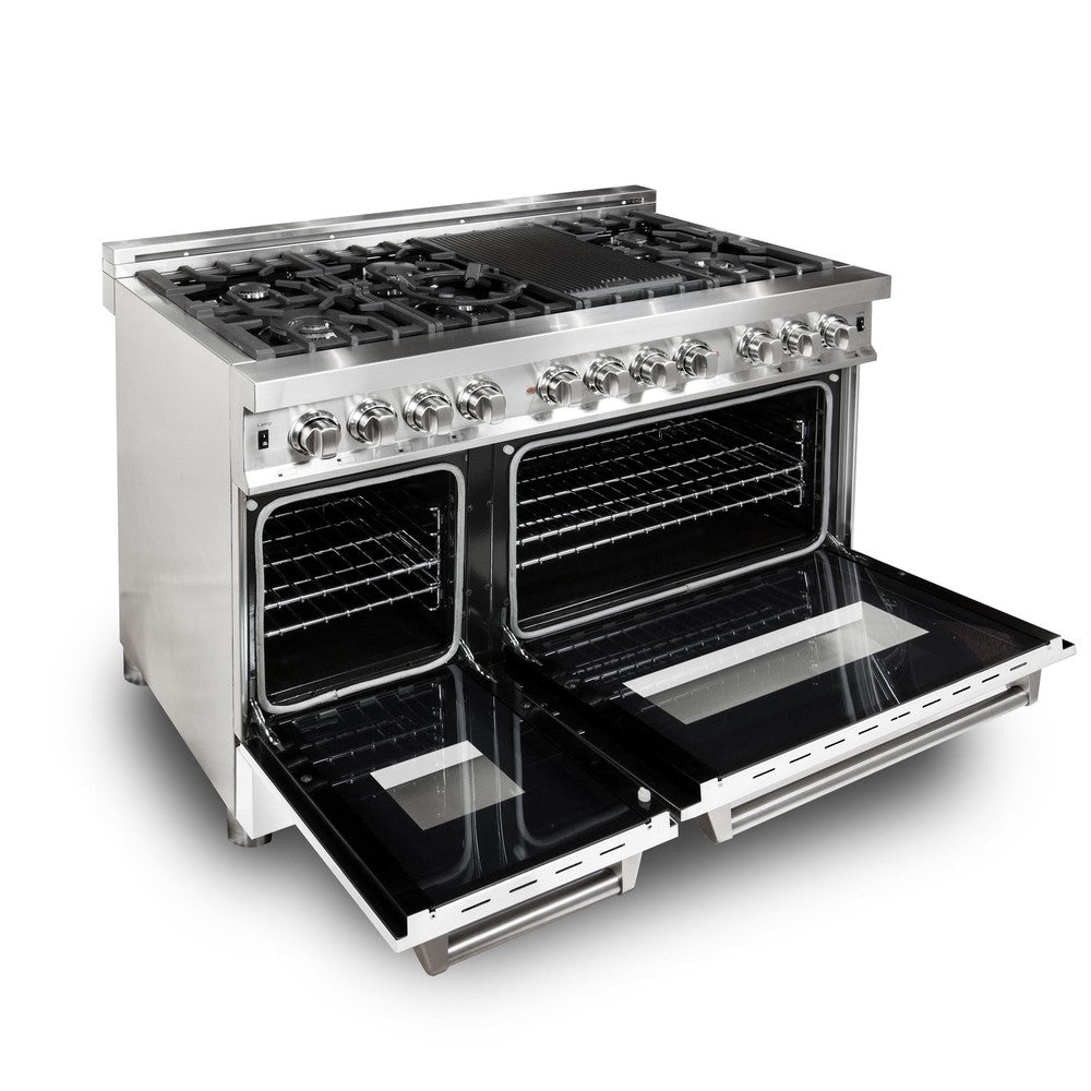 ZLINE 48-Inch 6.0 cu.ft Stainless Steel Dual Fuel Range - 7 Burner Gas Cooktop & 2 Electric Ovens with White Matte Doors (RA WM 48) - Perfect for Modern Kitchens, Home Chefs & Professional Cooking