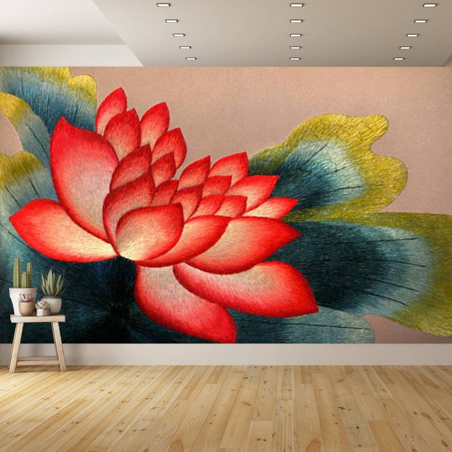 Peel and Stick Removable PVC Wallpaper - Blossoming Lotus Flower Design with Red Flowers for Living Room & Bedroom Wall Decor | Self-Adhesive Wall Mural Sticker | Perfect for Home Renovation, Dorm Decor, and Rental Apartment Makeovers